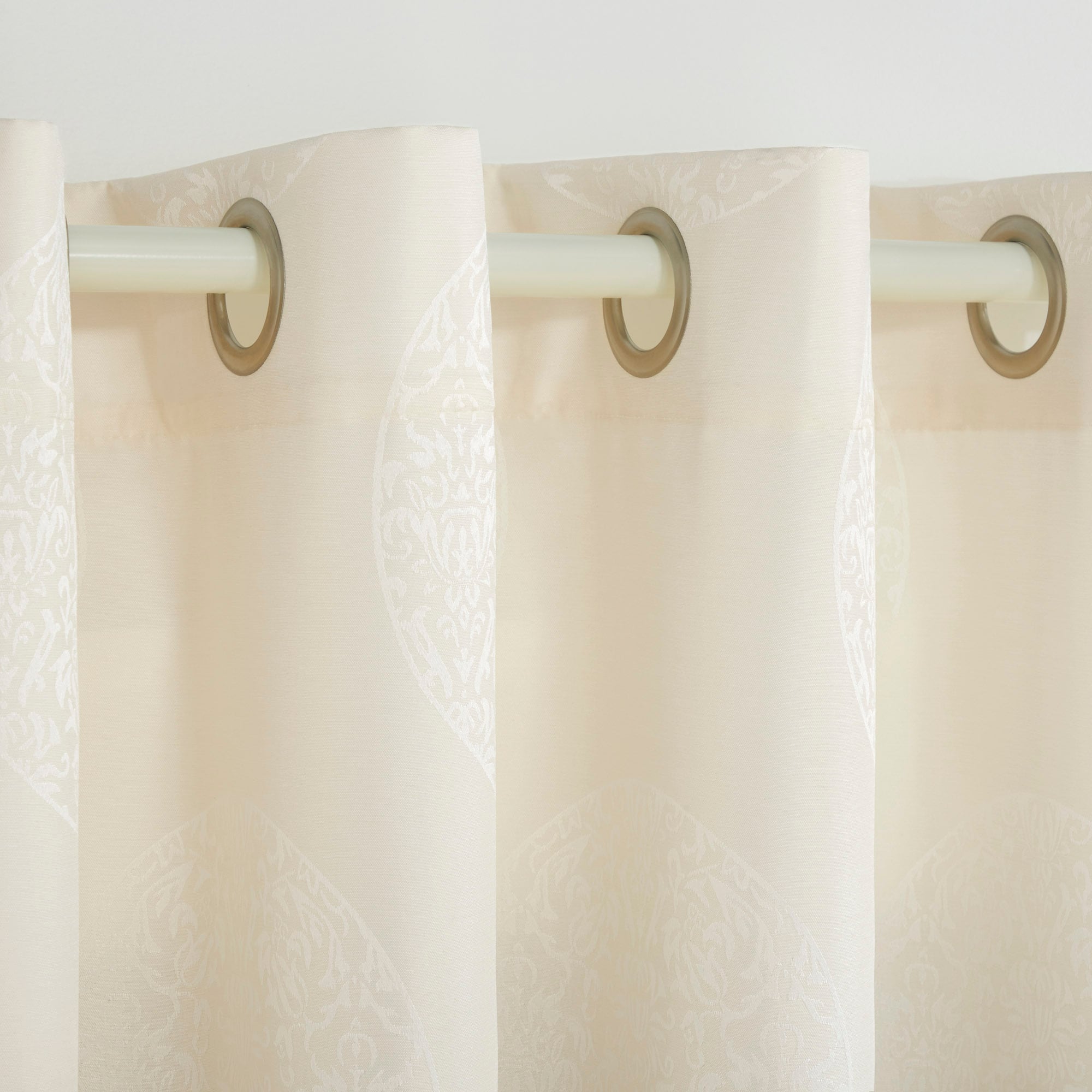 Ivory Linen Jacquard Grommet Top Curtain Panels
