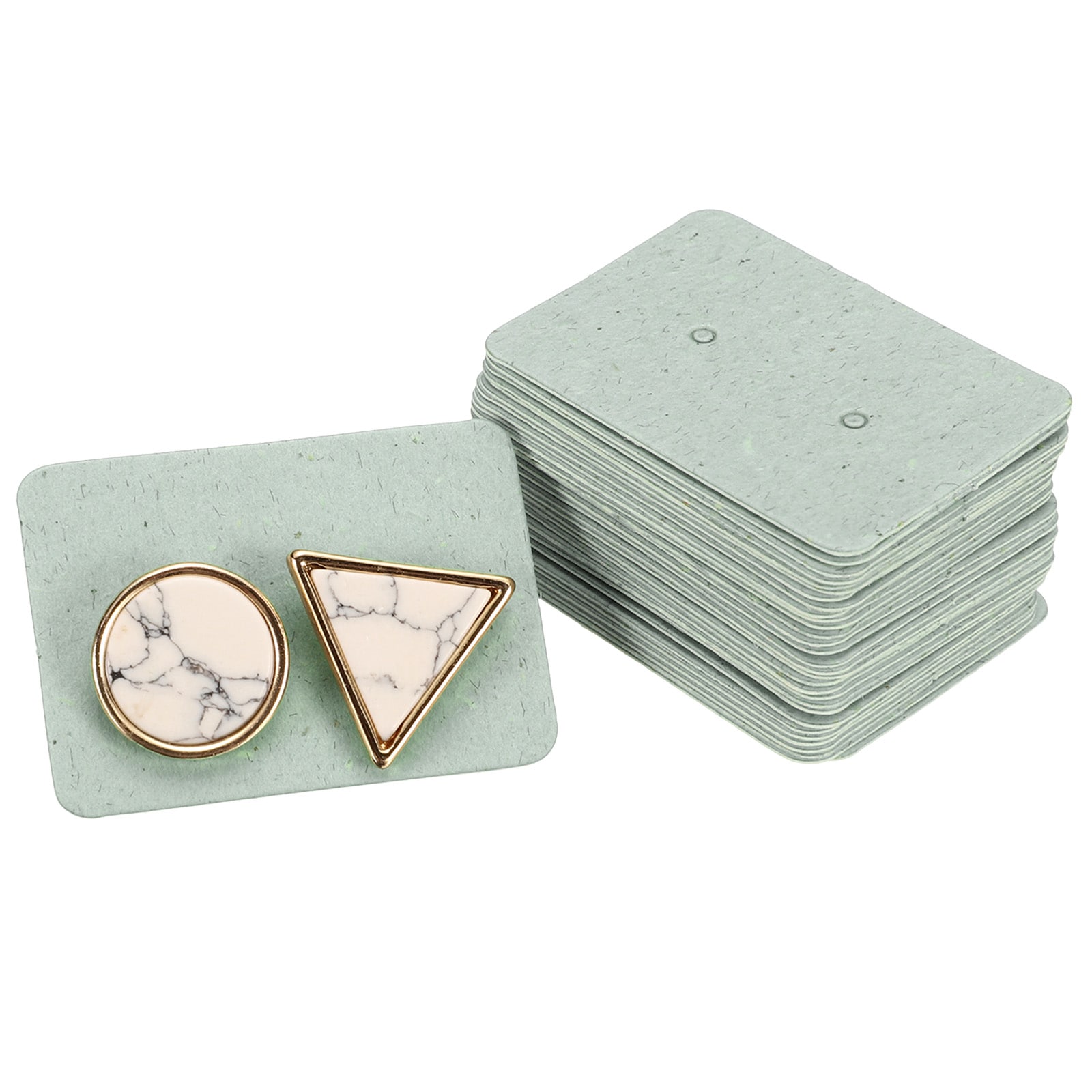 Unique Bargains 100pcs Earring Display Cards 1.37x1 Inch Ring Cardboard Cards with 2 Holes Jewelry Paper Packaging for Selling Small Business Jewelry Making Keychain Light Green #S26050900UX3548