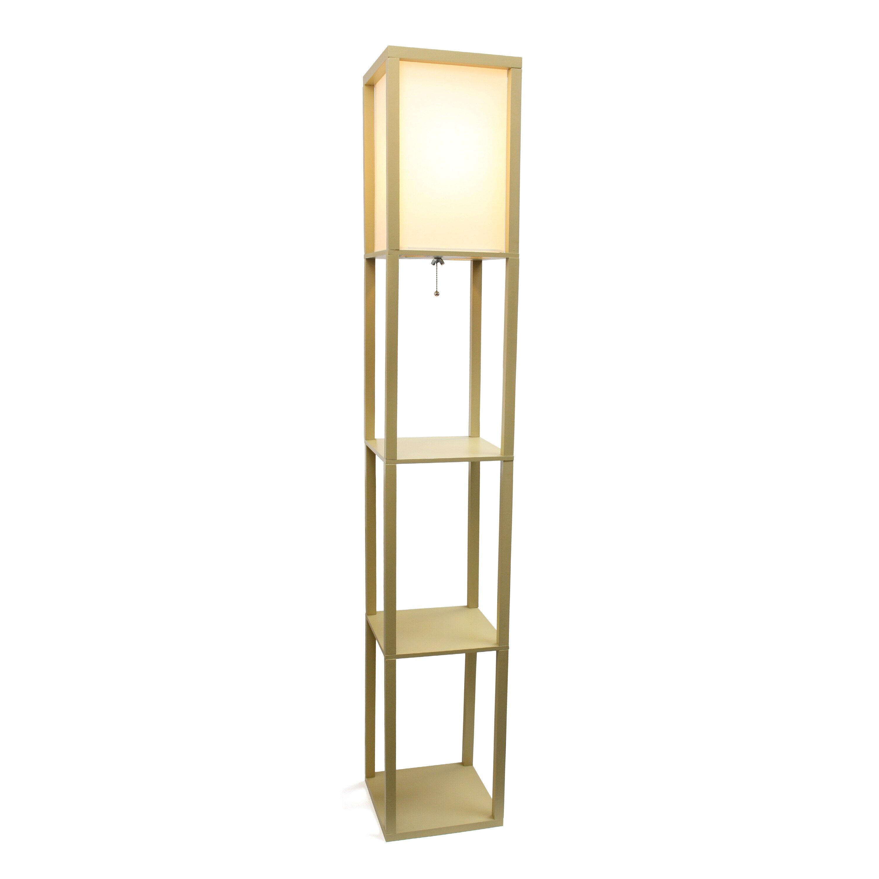 Tan Mixed Material Shelf Floor Lamp with Linen Shade