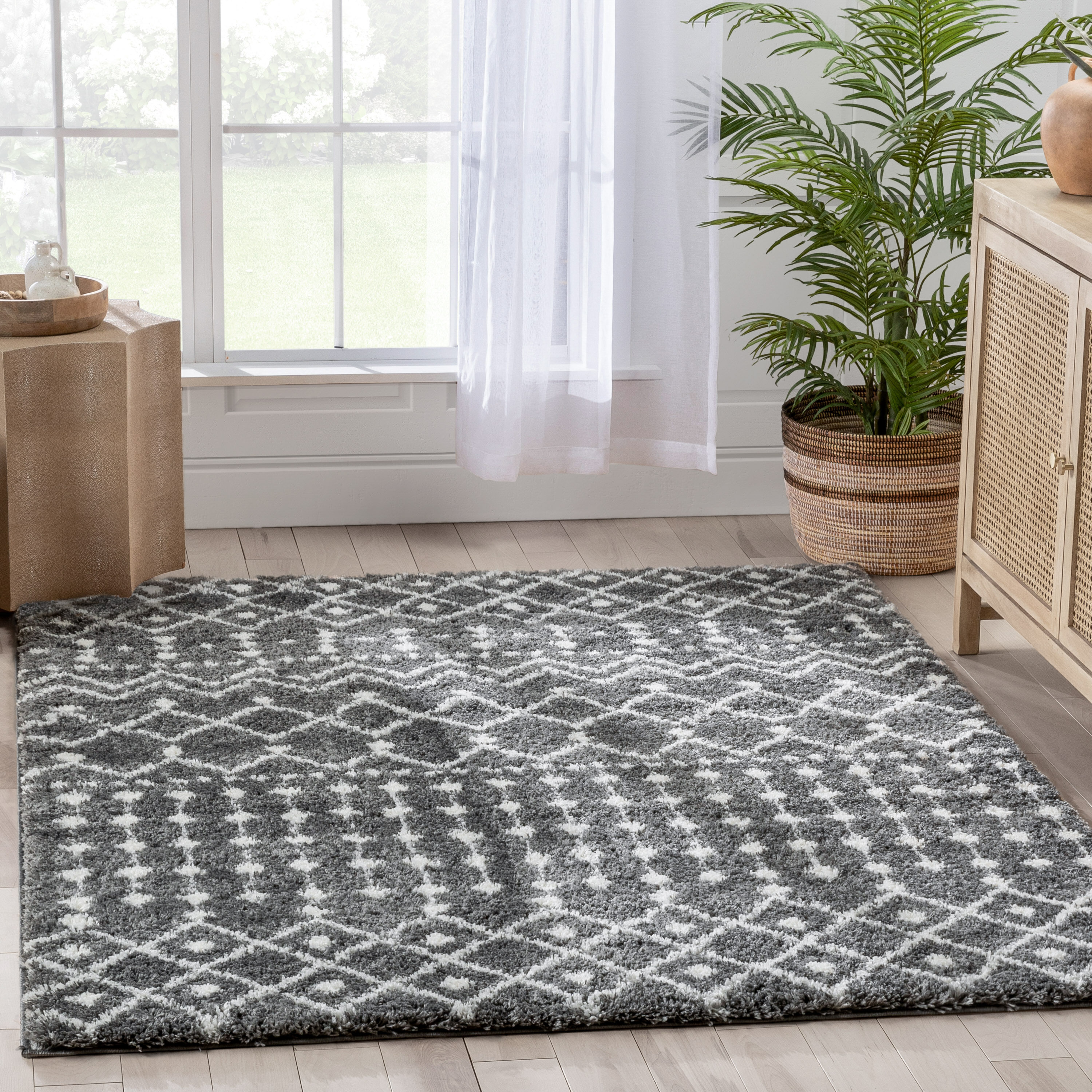 Well Woven CE-27-7 Celeste 8 x 10 (ft) Loomed Polyester Grey Rectangular Indoor Geometric Moroccan Area rug