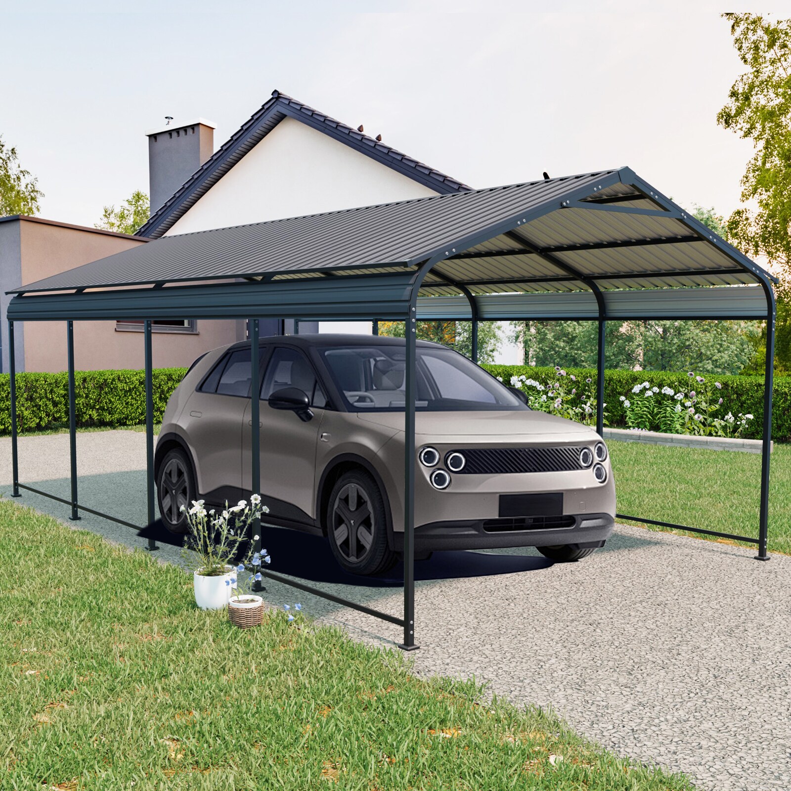 RITSU 12-ft x 21-ft Metal Carport with Galvanized Steel Roof Powder ...