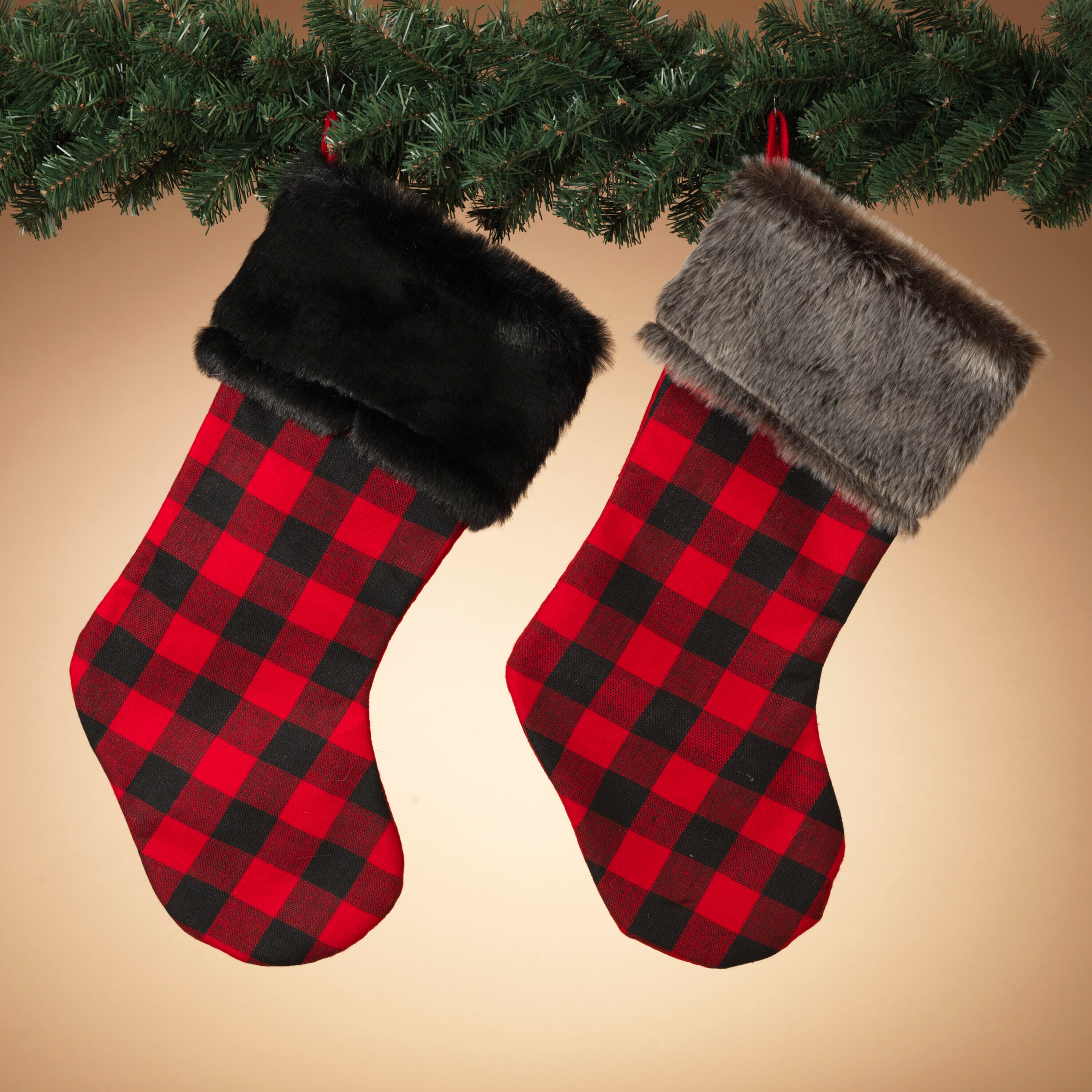 23” Red and Black Buffalo Plaid Stockings - Decorator's Warehouse