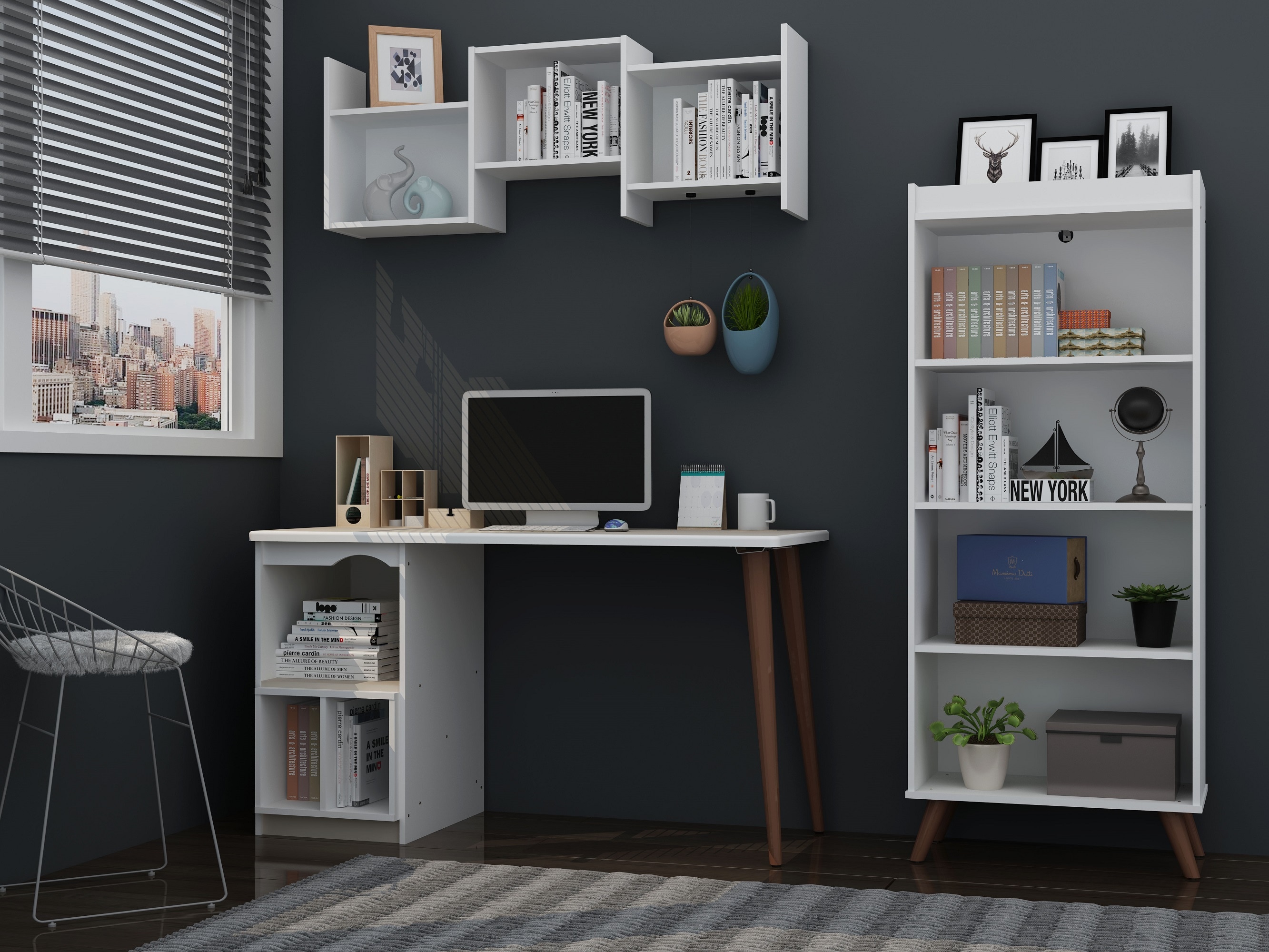Manhattan Comfort 22PMC1 Hampton 3-Piece White Contemporary/Modern Home Office Furniture Set