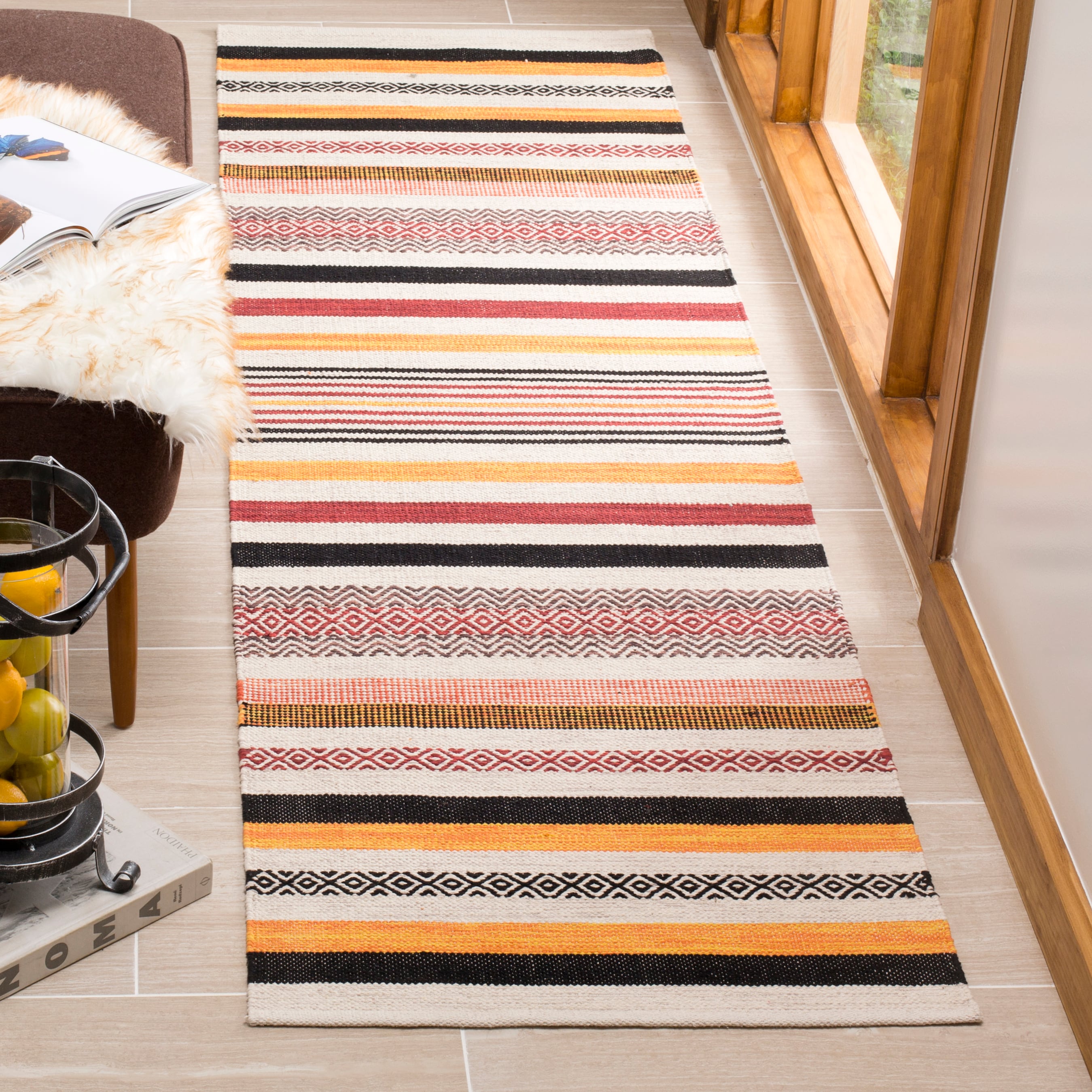 Handmade Red and Multicolor Cotton Flat Woven Runner Rug