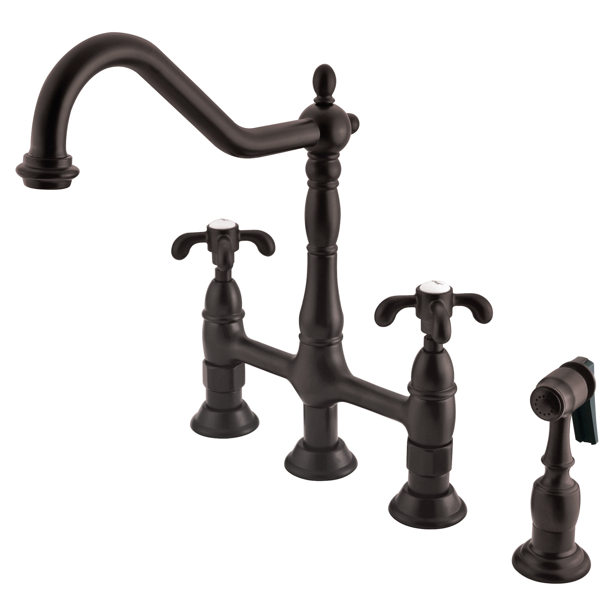 Elements of Design ES1275TXBS French Country Oil-rubbed bronze Double Handle Deck-mount Bridge Kitchen Faucet ( Side Sprayer Included )