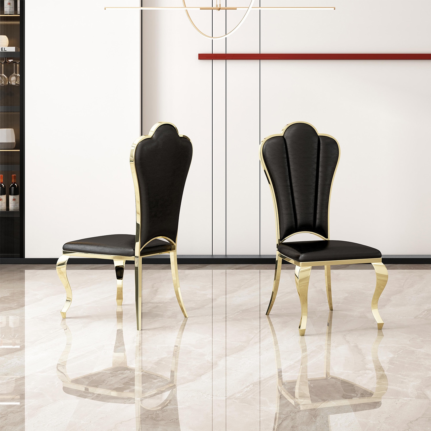 SINOFURN SYA010301GY Set of 2 Rustic Faux Leather Upholstered Dining Side Chair (Metal Frame)