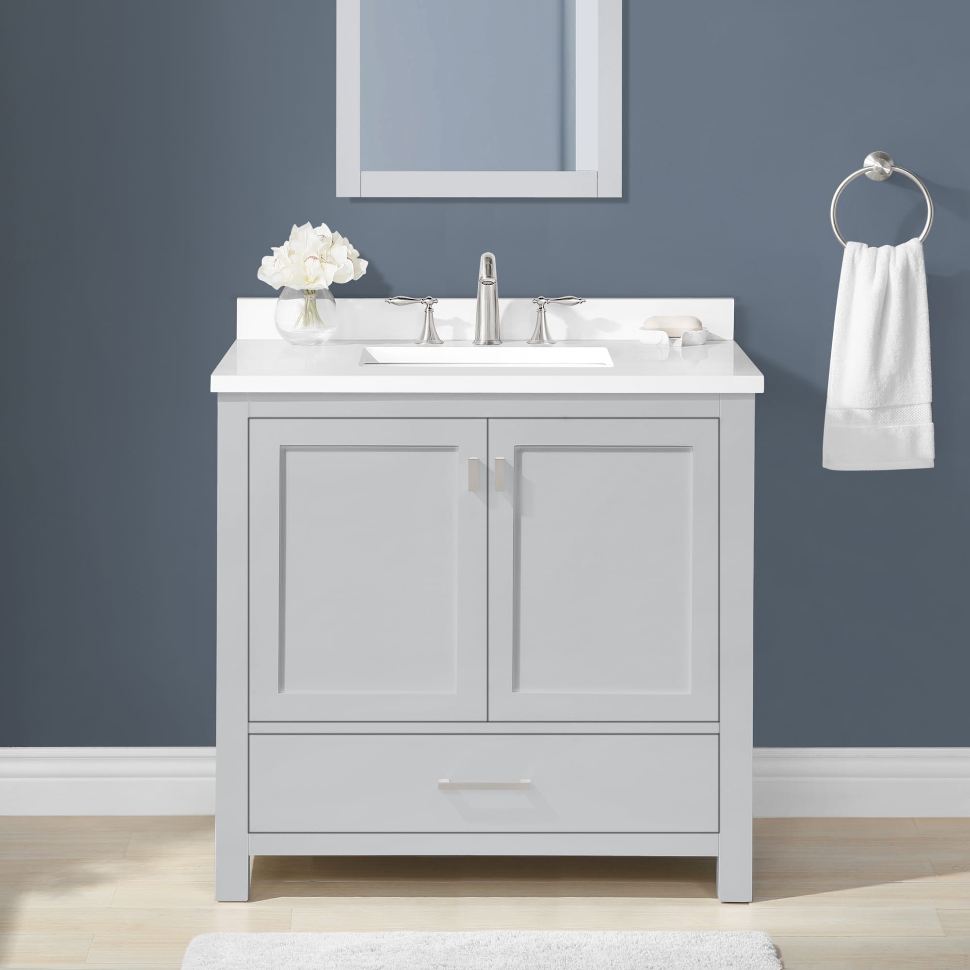 allen + roth Sandbanks 30-in Greige Undermount Single Sink Bathroom Vanity  with White Engineered Stone Top in the Bathroom Vanities with Tops  department at