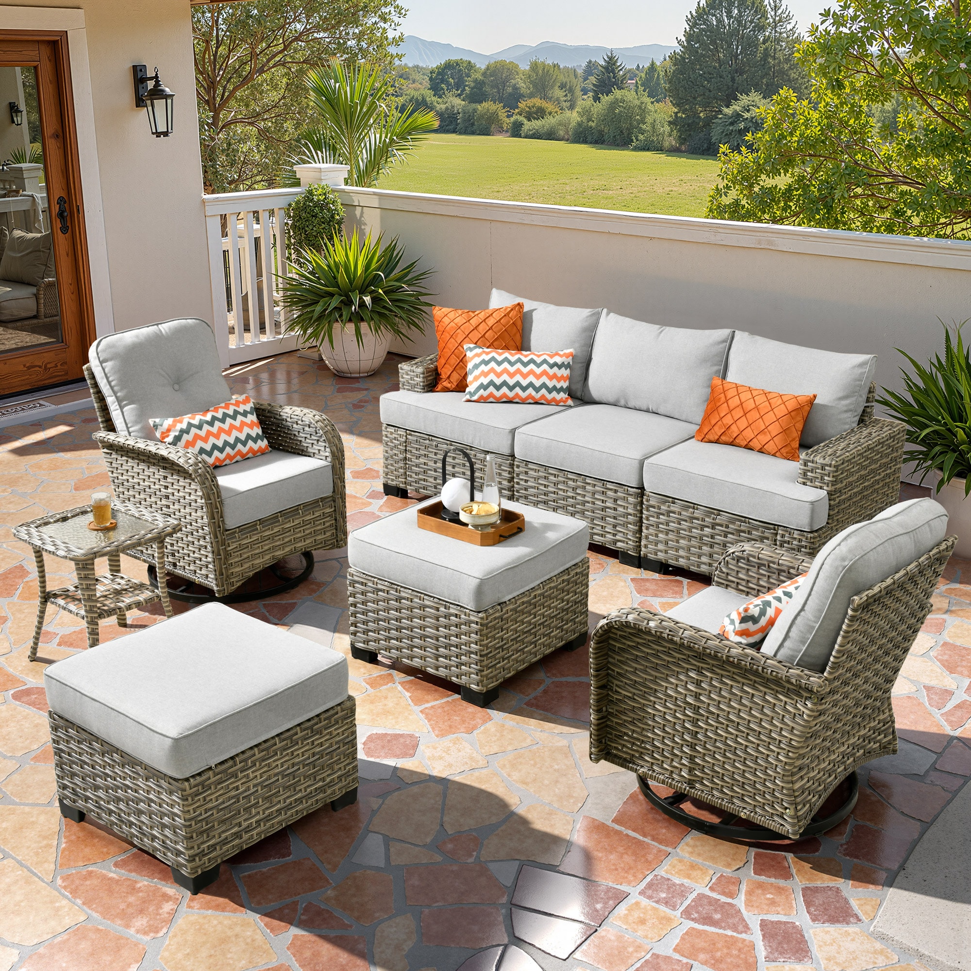 ALTRIGUS 6L-VYZTBS408-AL 8 -Piece Wicker Patio Sofa Conversation Set with Light Gray Cushions