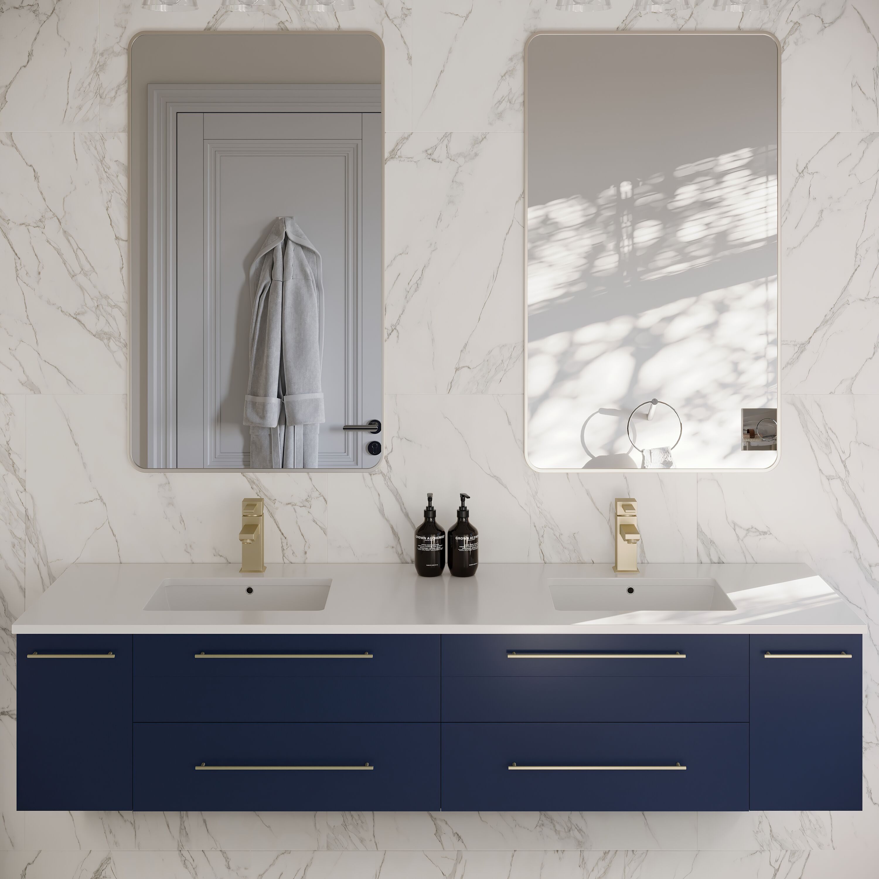 Fresca FCB6172RBL-UNS-DCWHU Lucera 72-in Royal Blue Undermount Double sink Floating Bathroom Vanity with White Quartz Top