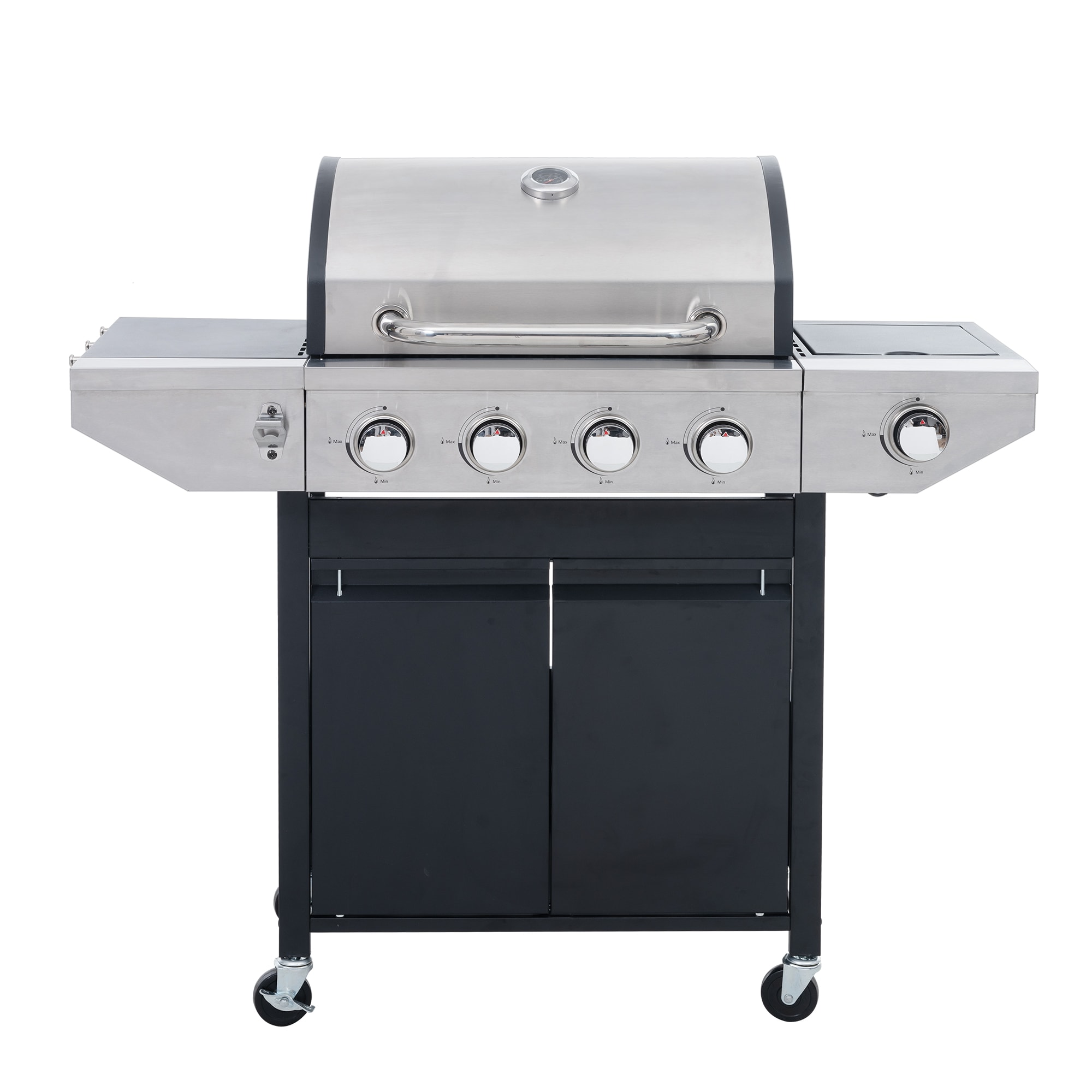Mondawe Black and Silver 4-Burner Liquid Propane Gas Grill with 1