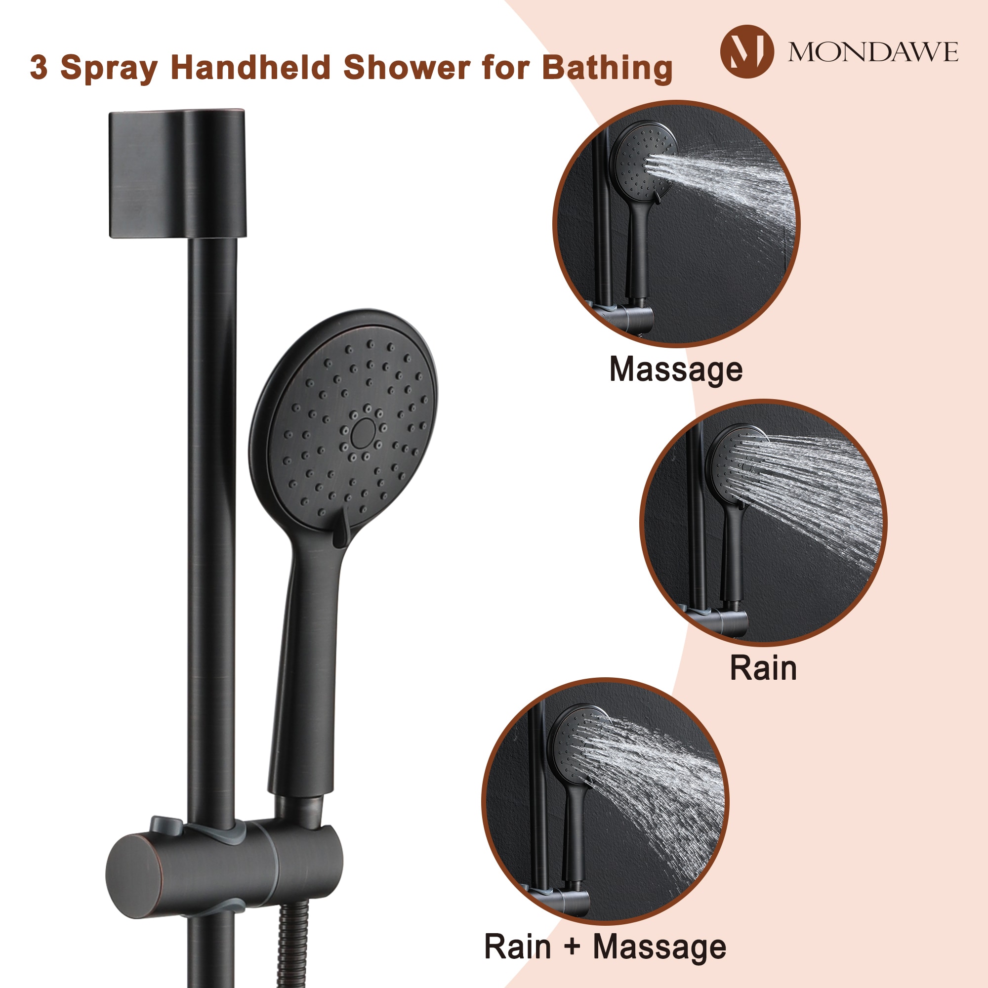 Mondawe Oil-Rubbed Bronze Built-In Shower Faucet System with 3-way