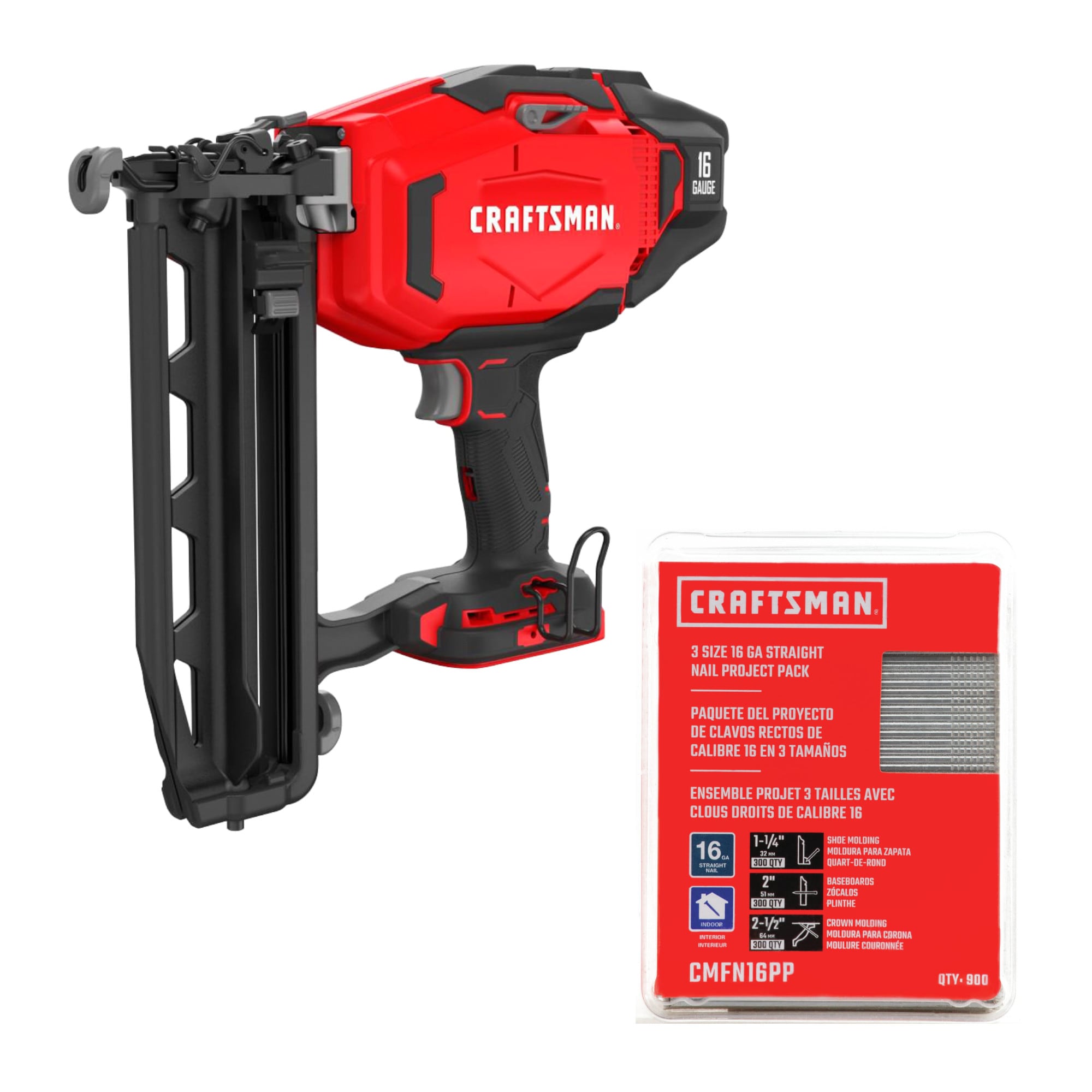 CRAFTSMAN V20 16-Gauge Cordless Finish Nailer & 2-in Straight Coated Collated Finish Nails (900-Per Box)