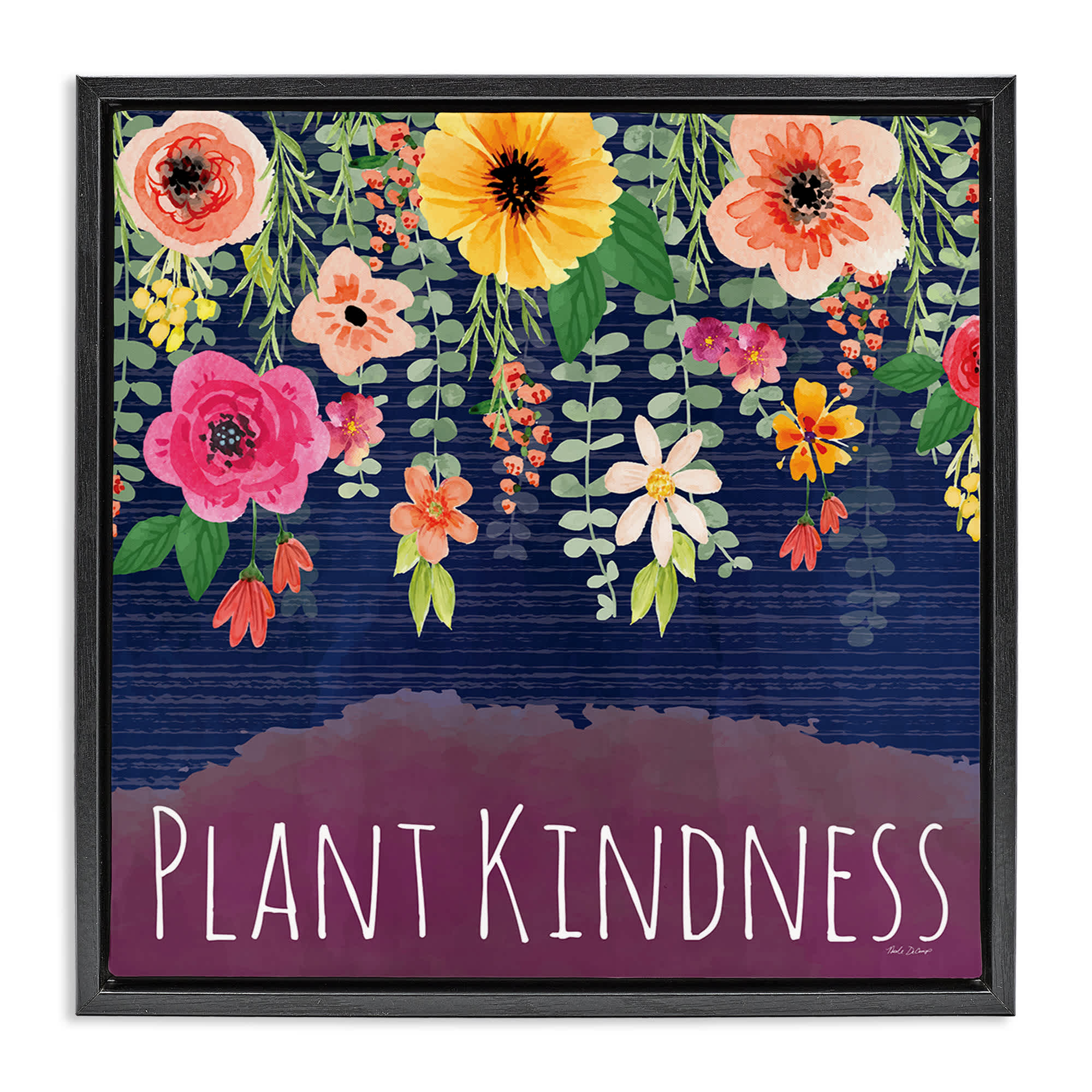 Stupell Industries BT-614-FFB-17X17 Plant Kindness with Florals Black Framed Floater Canvas Wall Art By Nicole DeCamp 18 x 18