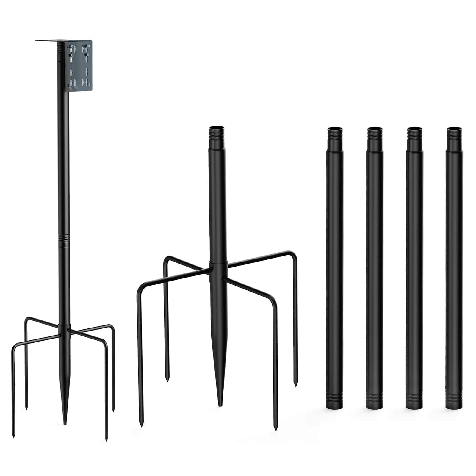 Etokfoks  76 Inch Tall Bird Feeder Pole Stand Heavy Duty 1 Inch Diameter Metal 4 Piece Adjustable Height with L Shaped Adapter for Outdoor