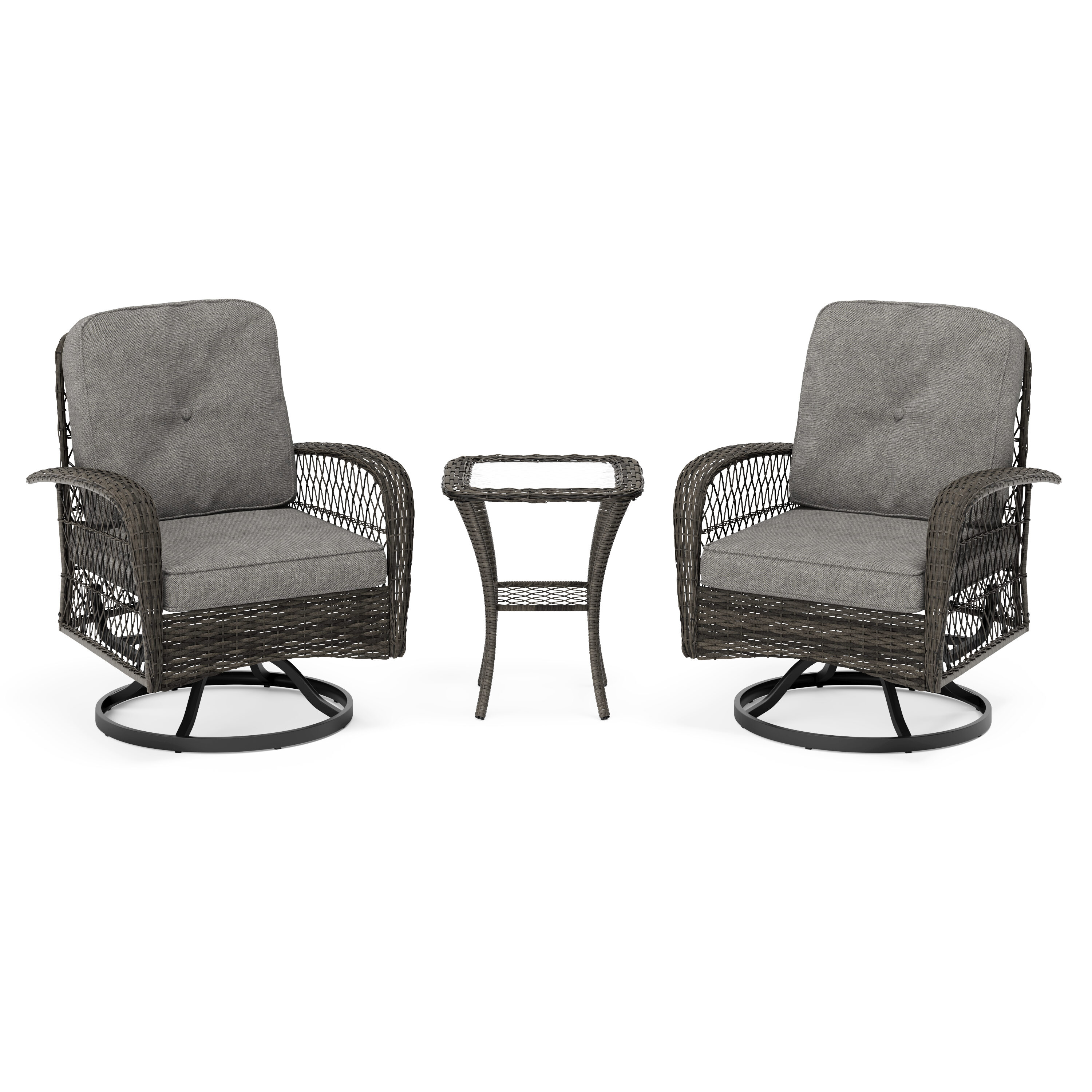 Octans SL2C00078 Abydos 3 -Piece Wicker Patio Conversation Set with Gray Cushions