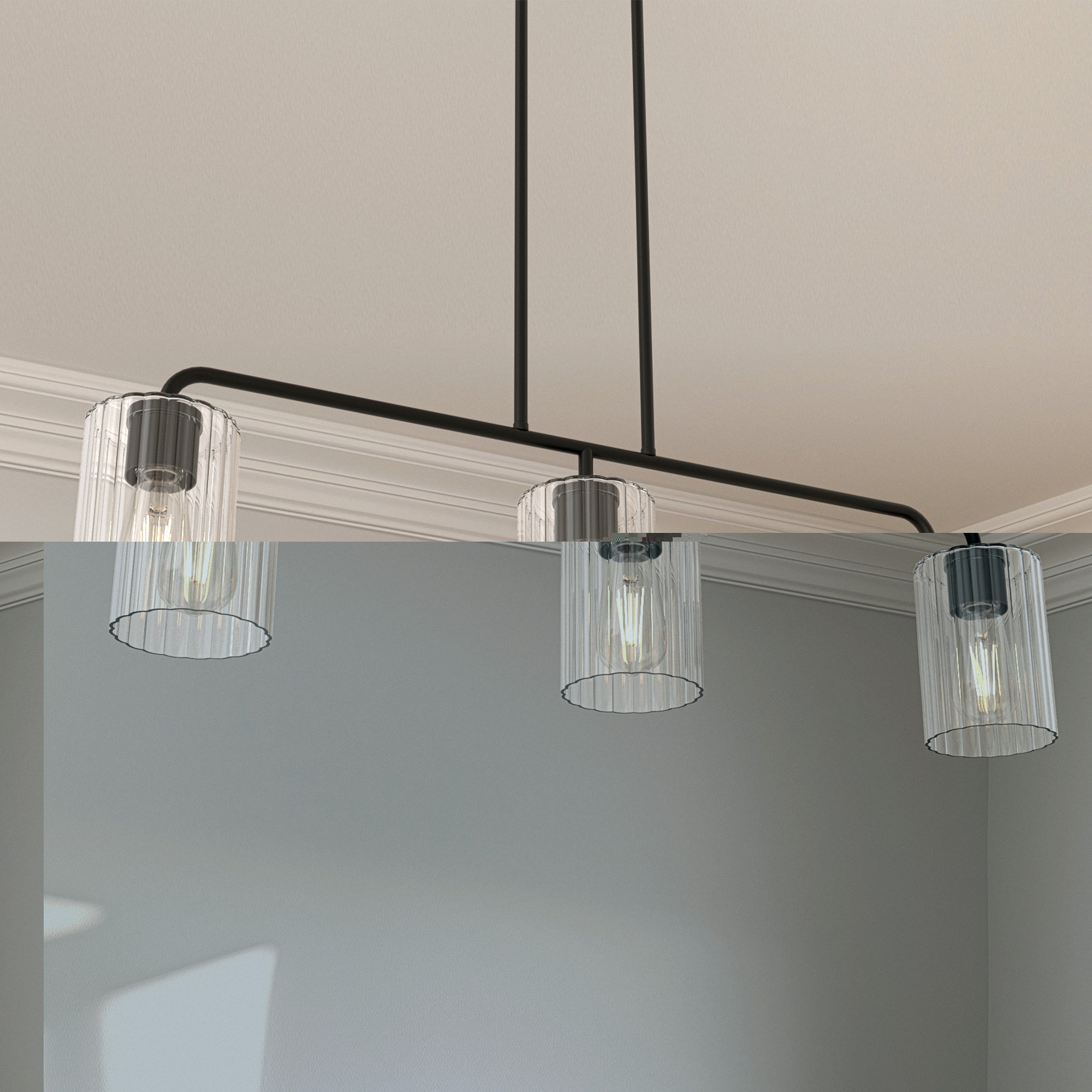 YANSUN LA-ZY-IP16201CBL-11 3 -Light Black Modern/contemporary Art glass Cylinder Large Hanging Kitchen island light