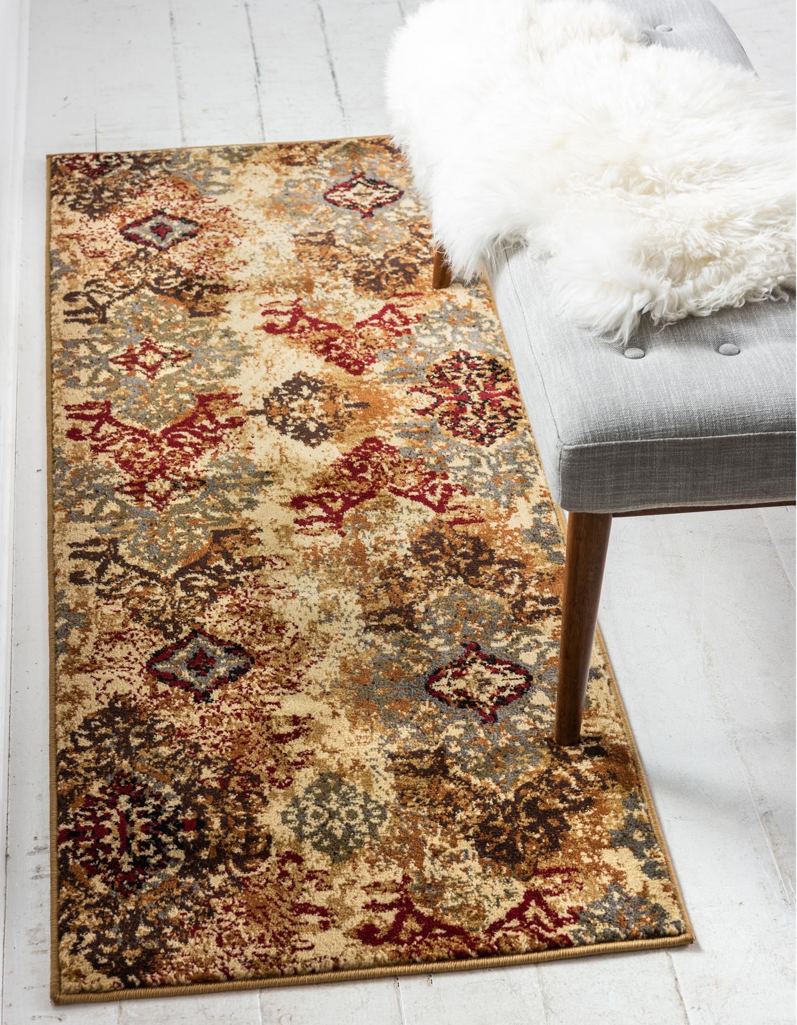 Unique Loom 3190192 Barista 2 x 8 (ft) Loomed Polypropylene Beige Rectangular Indoor Damask Runner rug