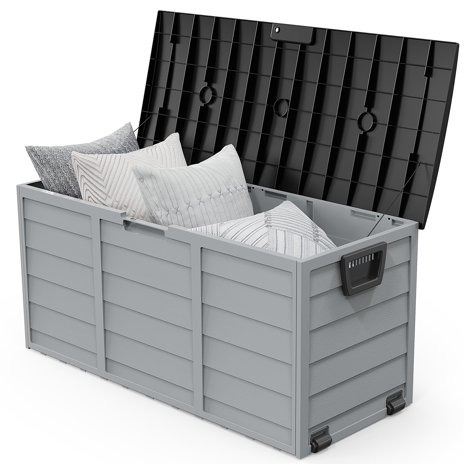 VINGLI - 75 Gallon Lockable Plastic Outdoor Storage Box with Lid and Wheels Gray and Black