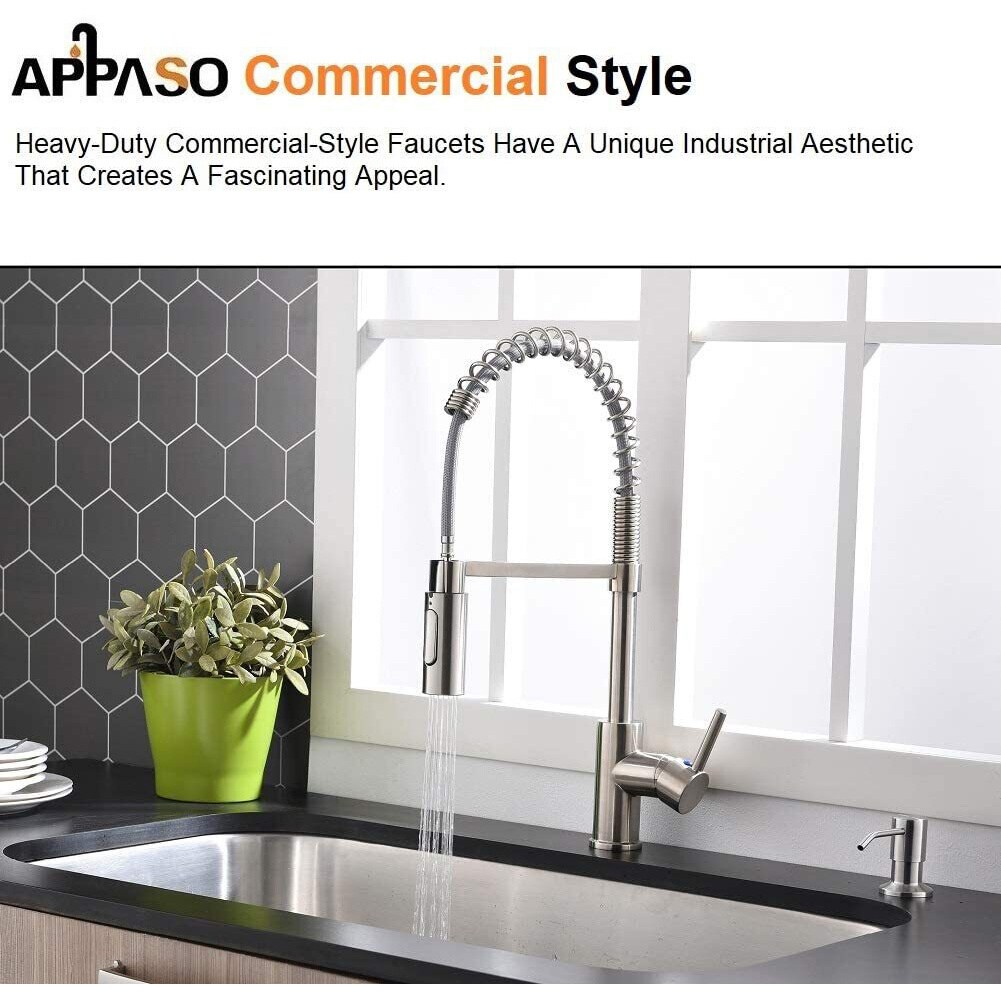 APPASO Brushed Nickel Single Handle Kitchen Faucet With Sprayer (Deck ...