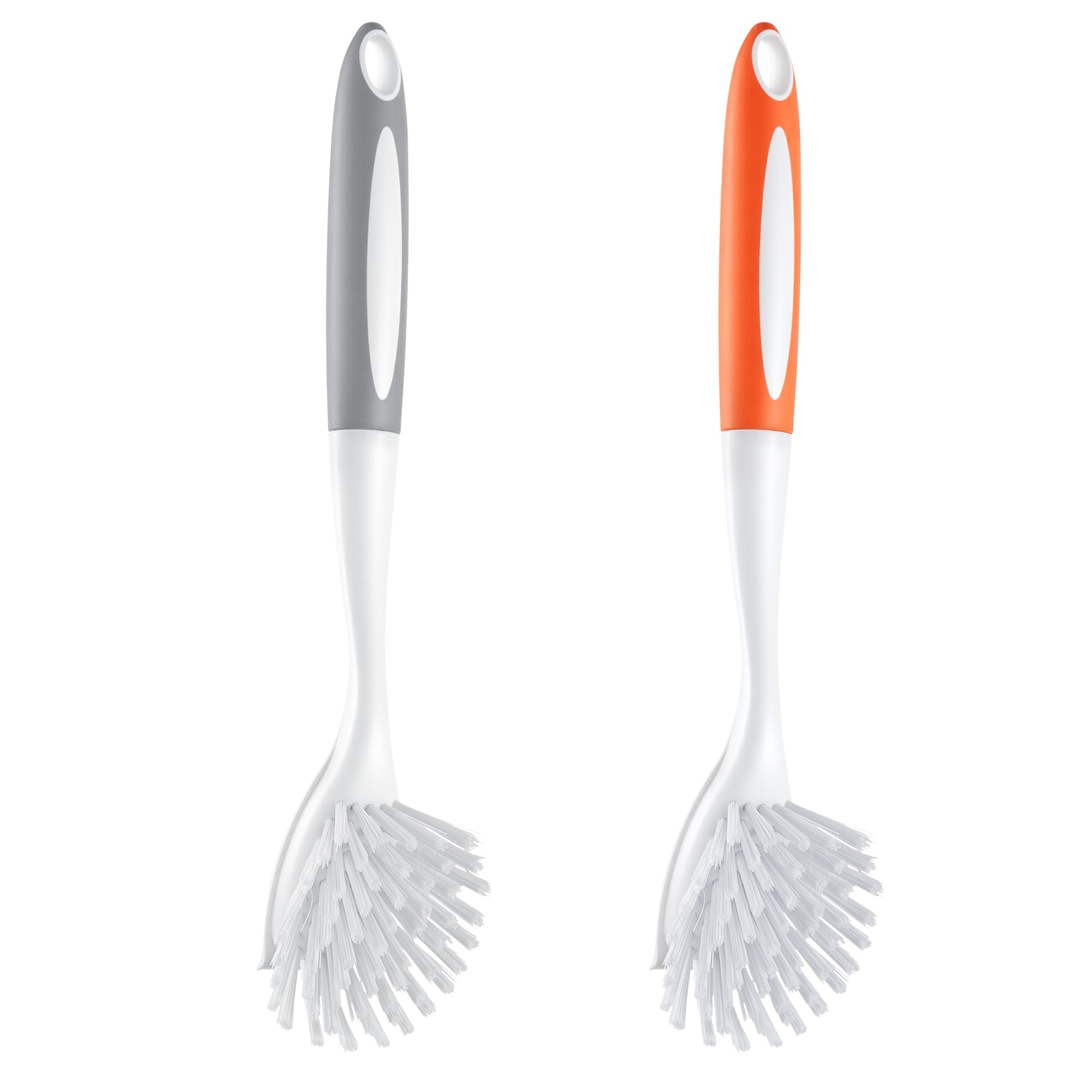 LUXEYARD Dish Brush 4 Pack Kitchen Scrub Brushes with PP Handle Dish Cleaning Brushes with Curved Bristles Ideal for Pots Pans Sink and Stove 2 Gray and 2 Orange