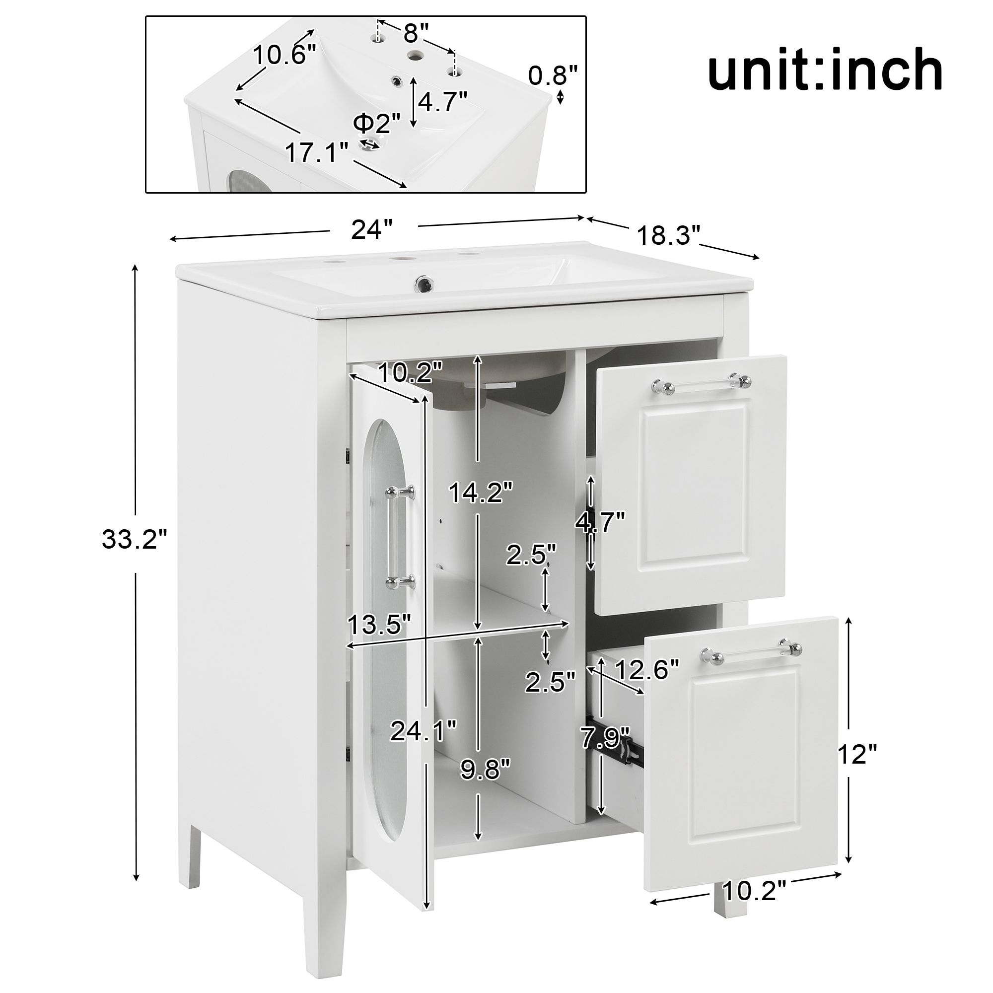 WELLFOR 24-in White Undermount Single Sink Bathroom Vanity with White ...