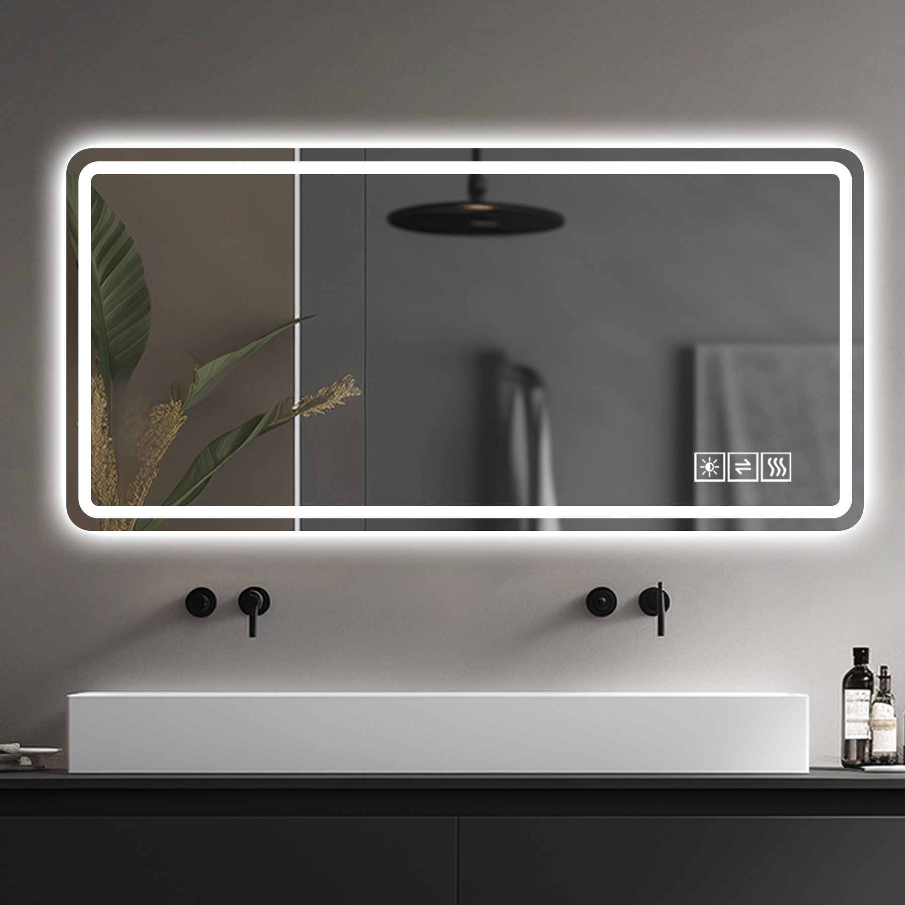 Forclover YOAE34979BK 60-in x 28-in Beveled Frameless Rectangle Dimmable LED Lighted Fog Free Bathroom Vanity Mirror ( Clear )