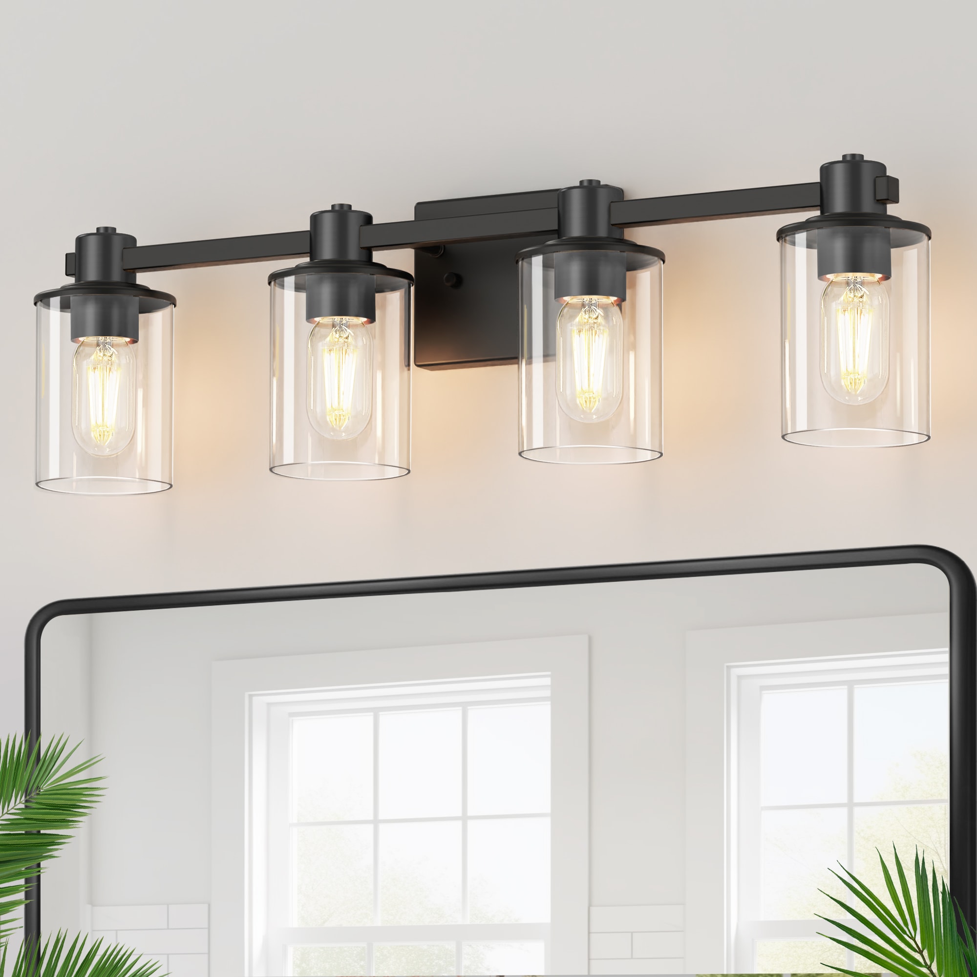YANSUN 26-in 4 Light Matte Black Industrial Bathroom Vanity light in ...
