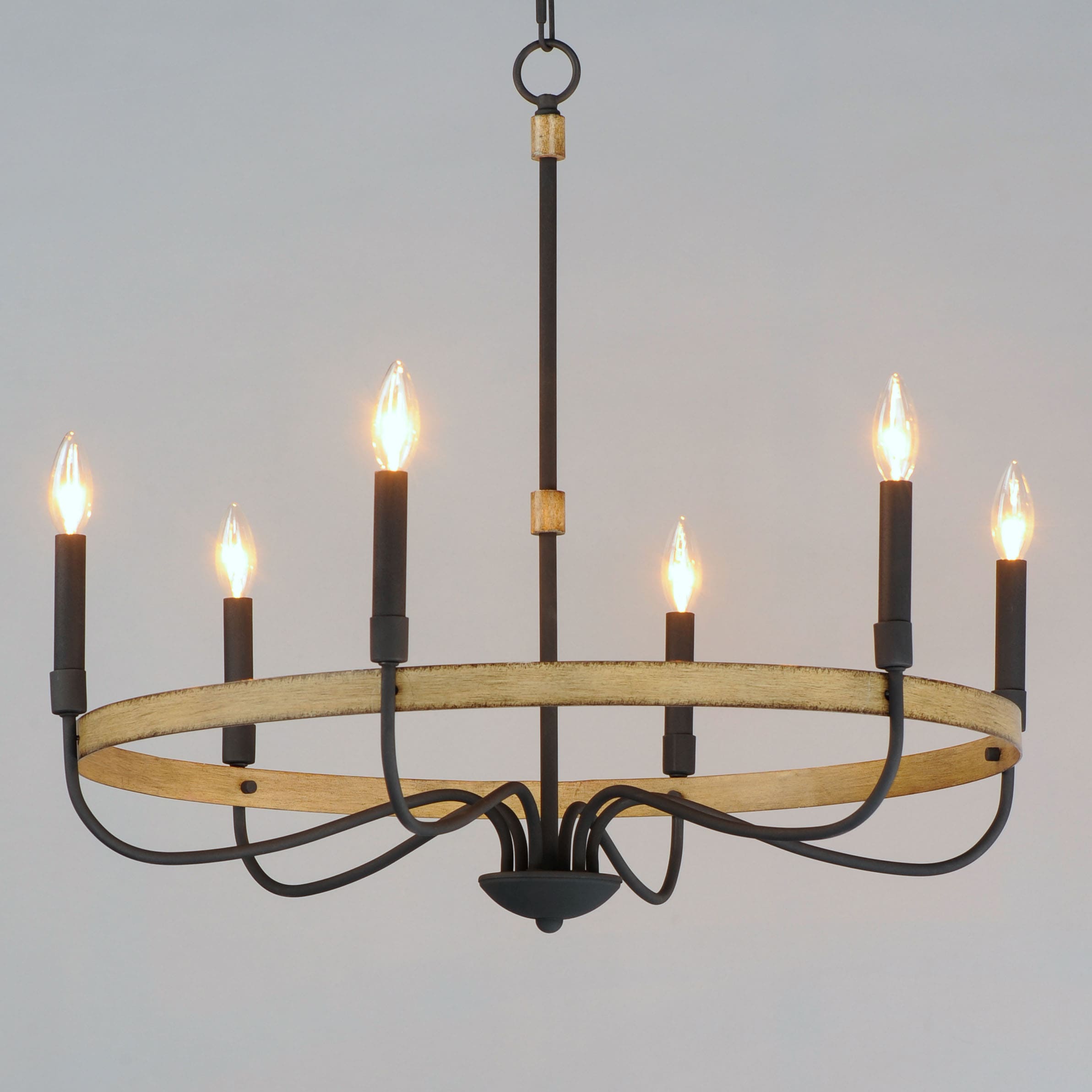 Franklin Distressed Wood & Black Metal 6-Light Chandelier