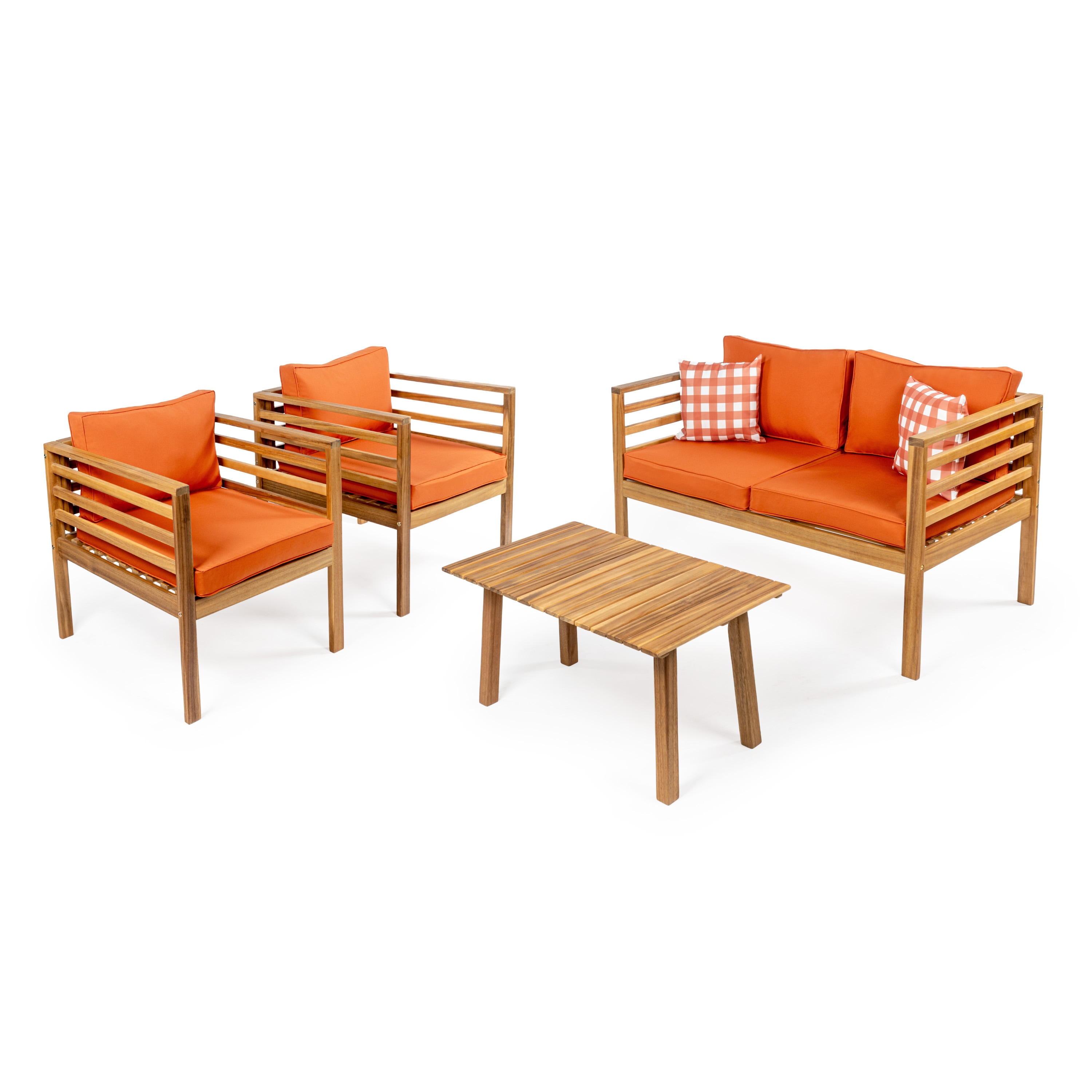 JONATHAN  Y LVG1200C-4SET Thom Mid-Century Modern 4-Piece Patio Conversation Set with Orange Cushions