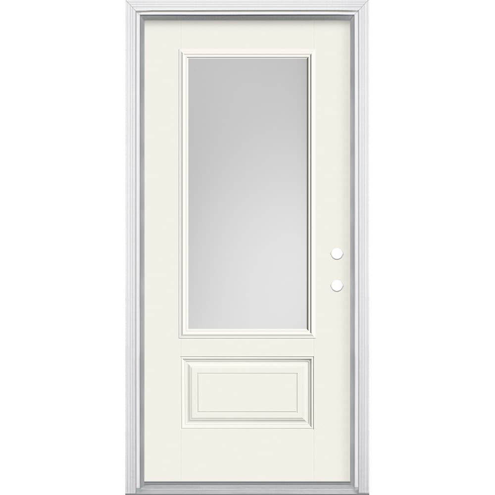Masonite 629369 36-in x 80-in x 4-9/16-in Fiberglass 3/4 lite Left-hand inswing Arctic White Painted Prehung Front Door with Brickmould Insulating core