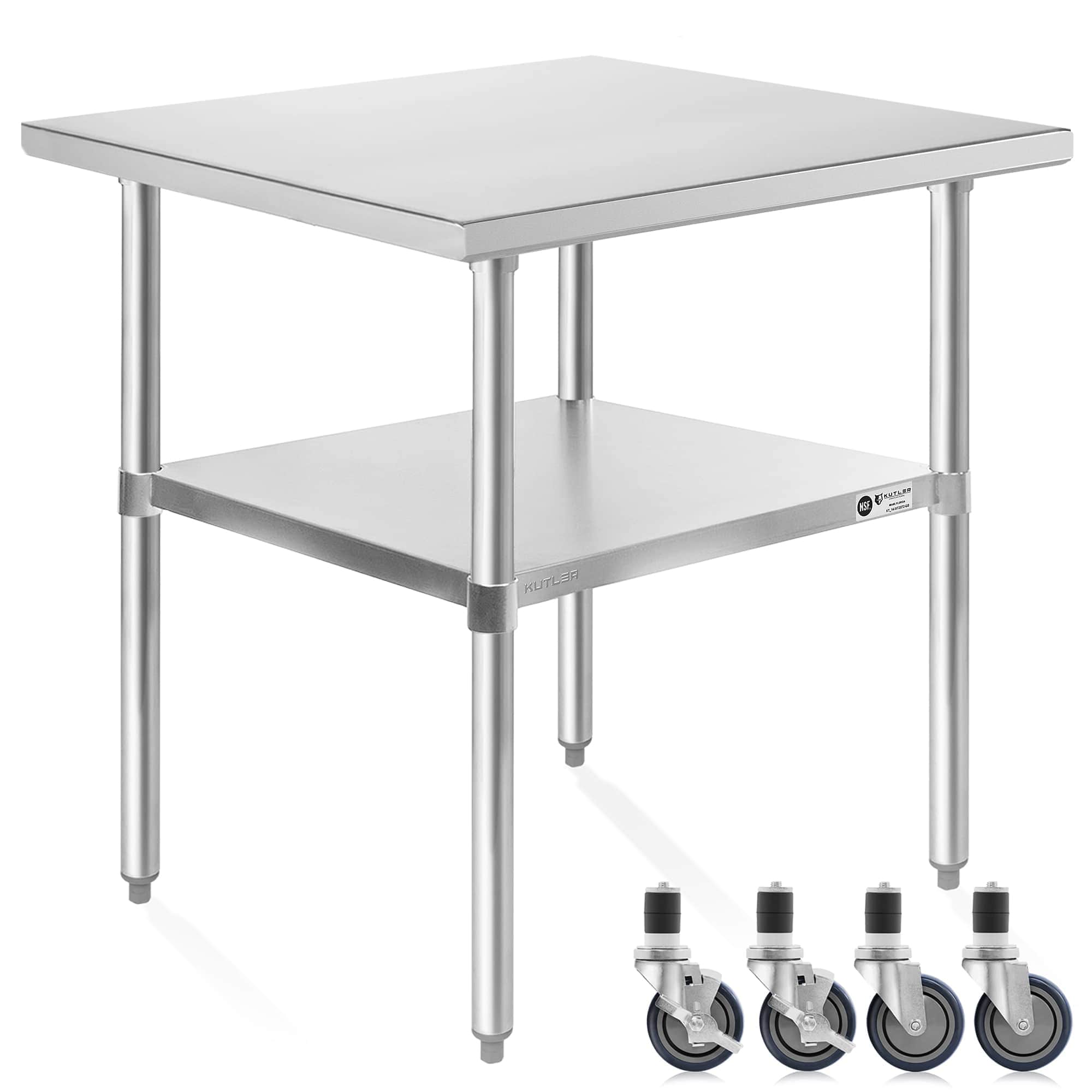 KUTLER PREP-KT-04-4W. 24 x 30-in NSF Commercial Stainless Steel Prep and Work Table w Wheels