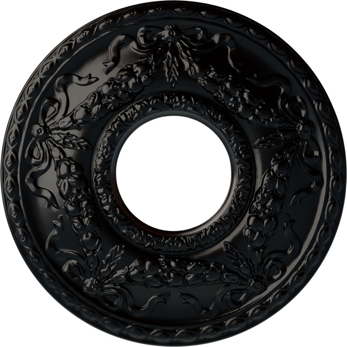 Ekena Millwork CM26HUBLF Hurley 22.125-in W x 22.125-in L Painted Jet Black Polyurethane Whole Ceiling Medallion