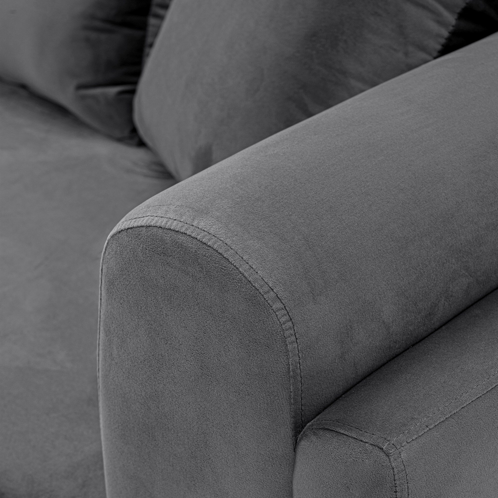 Edmonda Dark Gray Velvet Upholstered Sofa with Pillows
