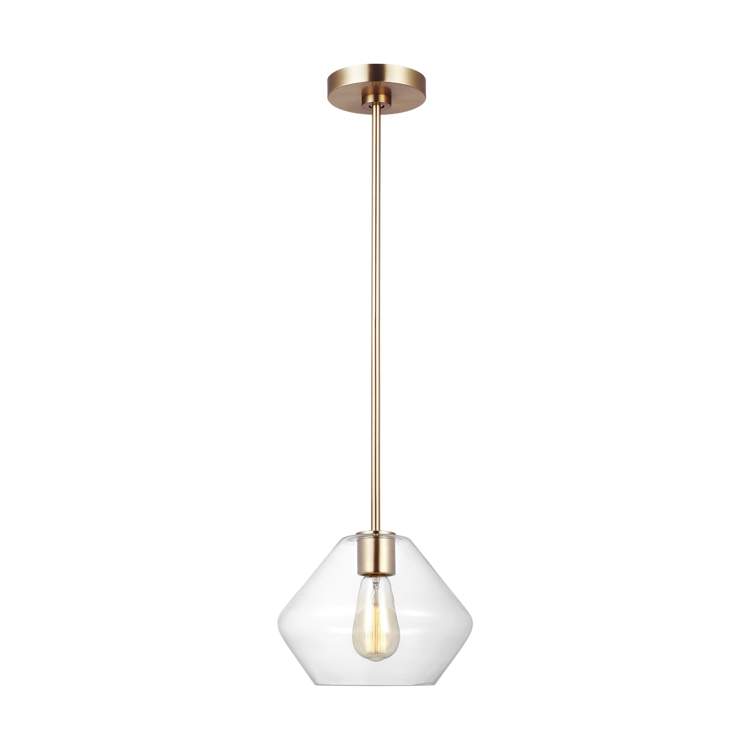 Generation Lighting 6002401-848 Jett 1 -Light Satin Brass Transitional Clear glass Globe Medium Hanging Pendant light
