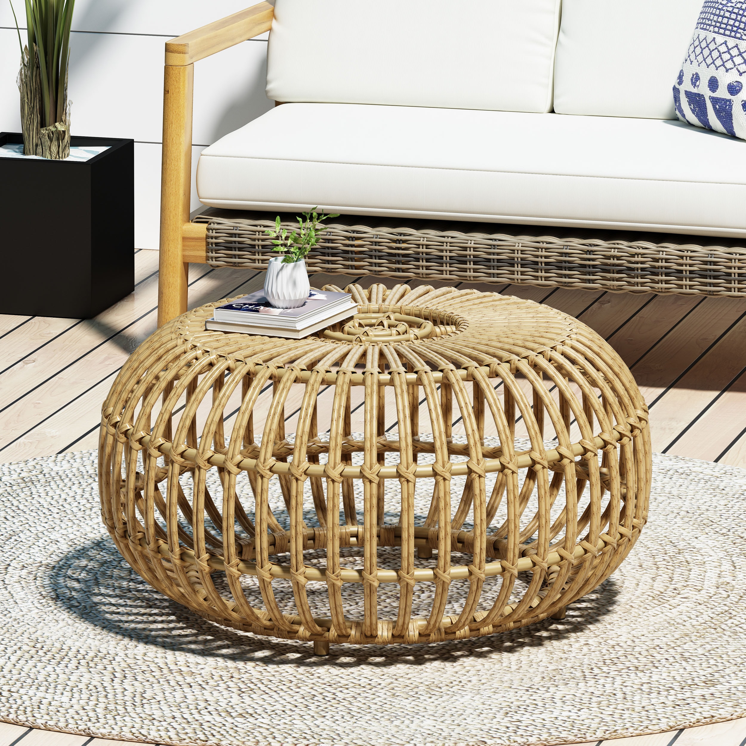 Best Selling Home Decor 313598 Ottawa Round Wicker Outdoor Coffee Table 29.5-in W x 29.5-in L