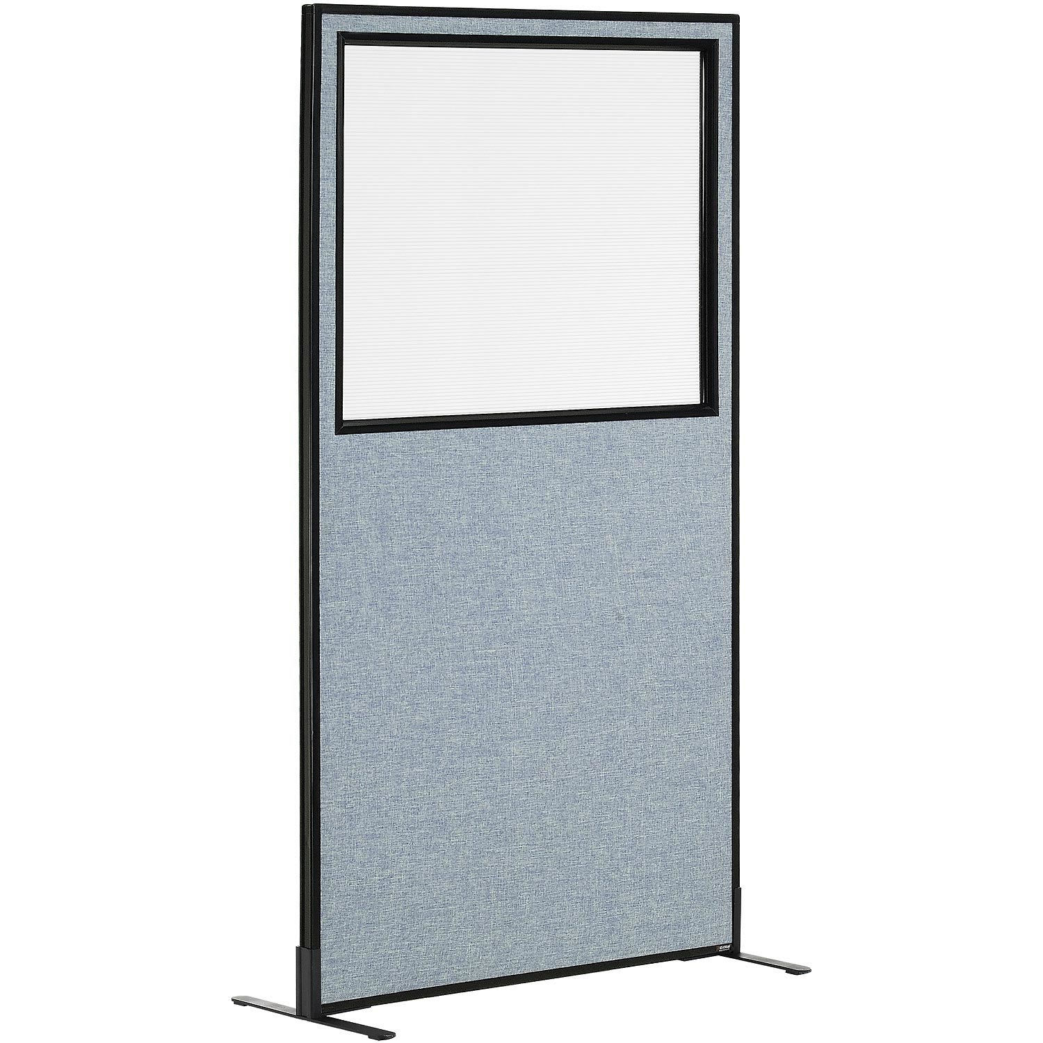 Global Industrial 695788FWBL 36-14-inW x 96-inH Freestanding Office Partition Panel with Partial Window Blue