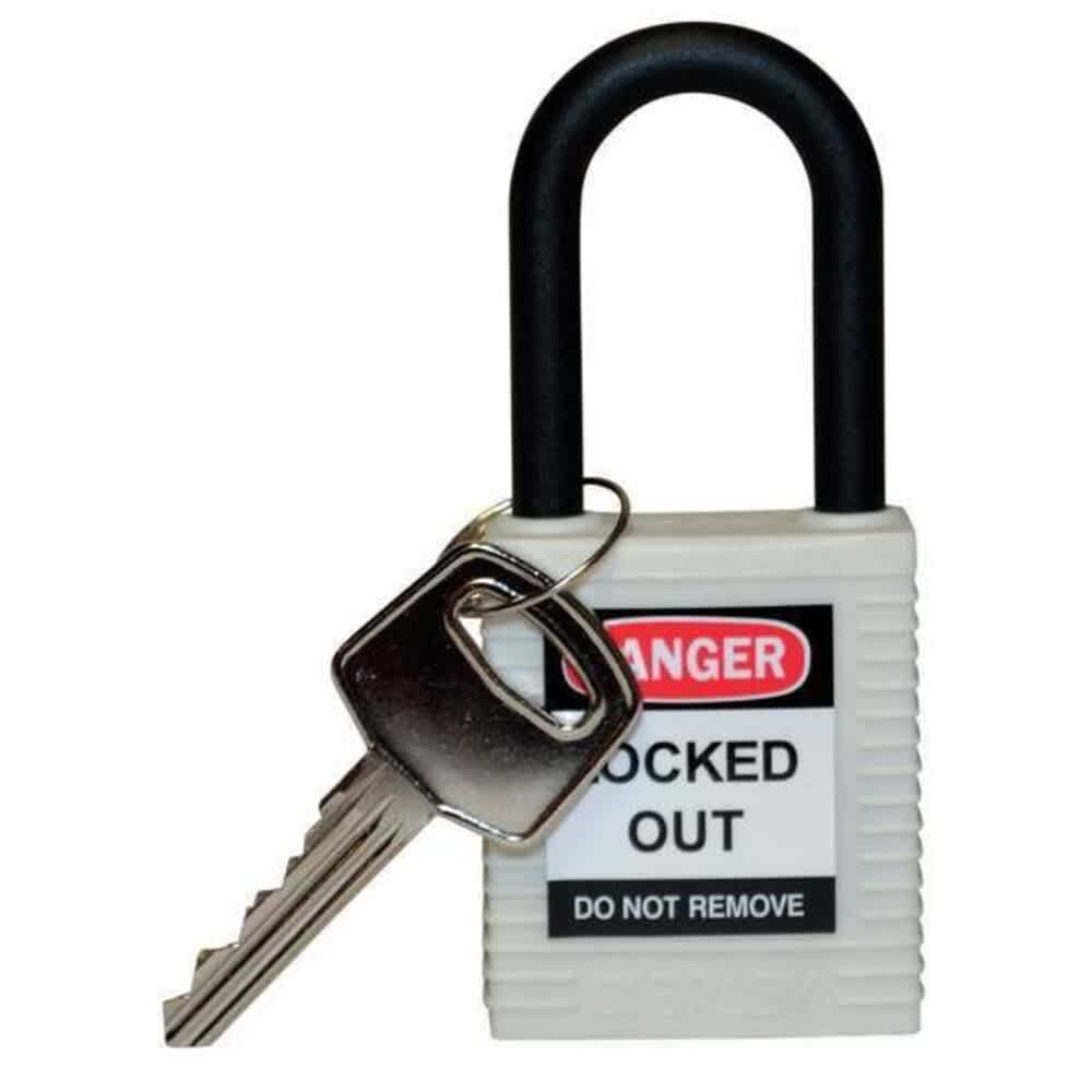 Brady  Lockout Padlock Keyed Different Nylon White 1 1/2 in Shackle Height 1 1/2 in Body Width