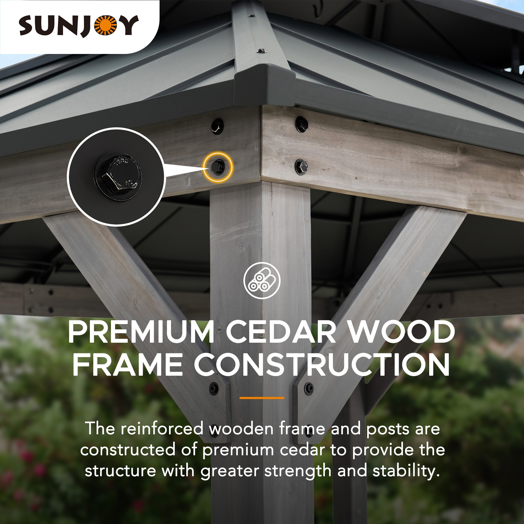 Sunjoy Cedar Framed Wooden Gazebo with Steel Roof, 10 ft. x 12 ft.