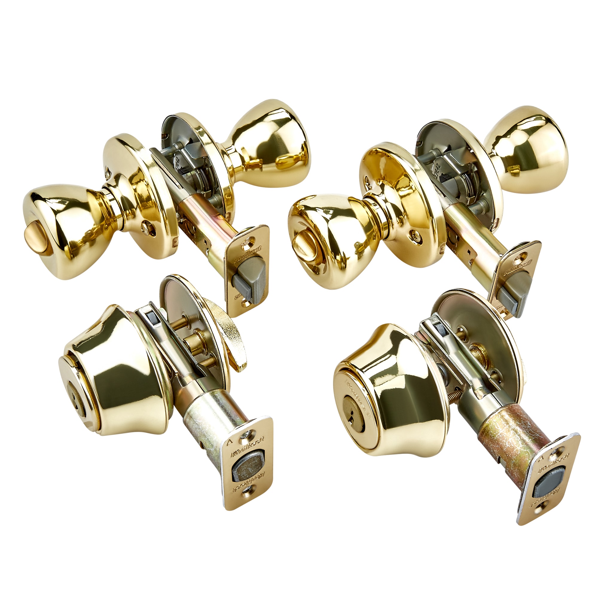 Kwikset Security Tylo Polished Brass Exterior Single-cylinder deadbolt  Keyed Entry Door Knob Multi-pack with Antimicrobial Technology in the Door  Knobs department at