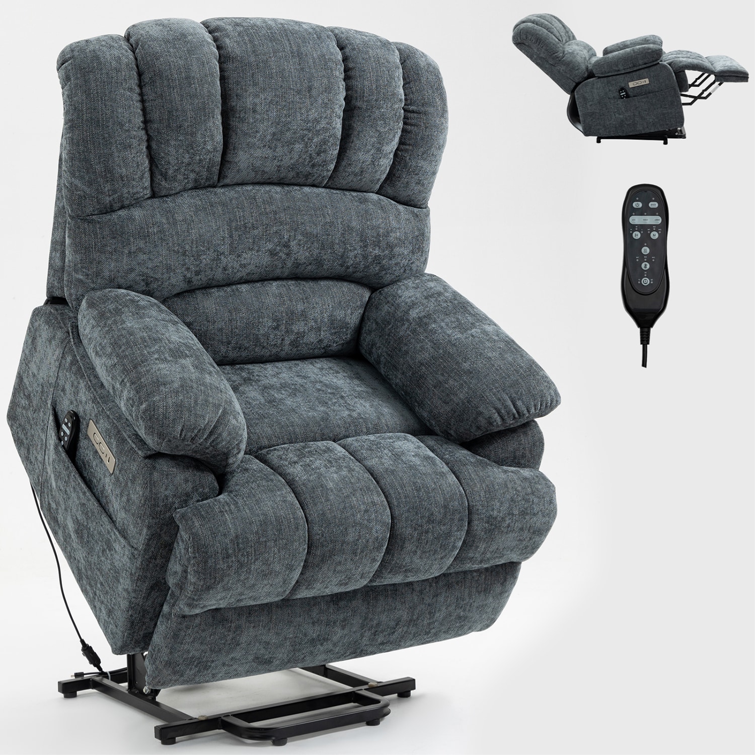GZMR GZ-CX180321 Large Size Chenille Power Lift Recliner Chair Blue-gray Chenille Upholstered Powered Reclining Recliner with Lift Assistance