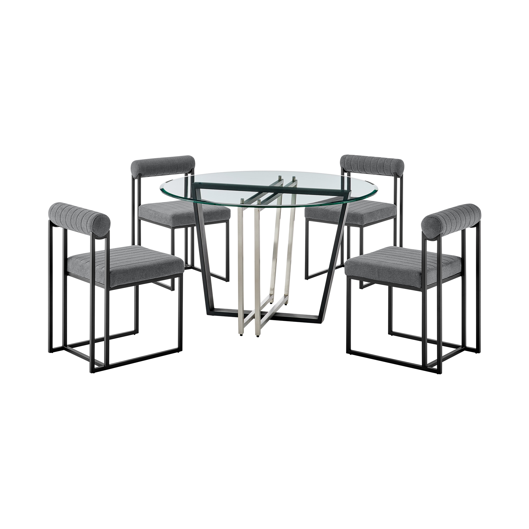 Armen Living SETDE5BLKAGRY Black Contemporary/Modern Dining Room Set with Round Table ( Seats 4 )