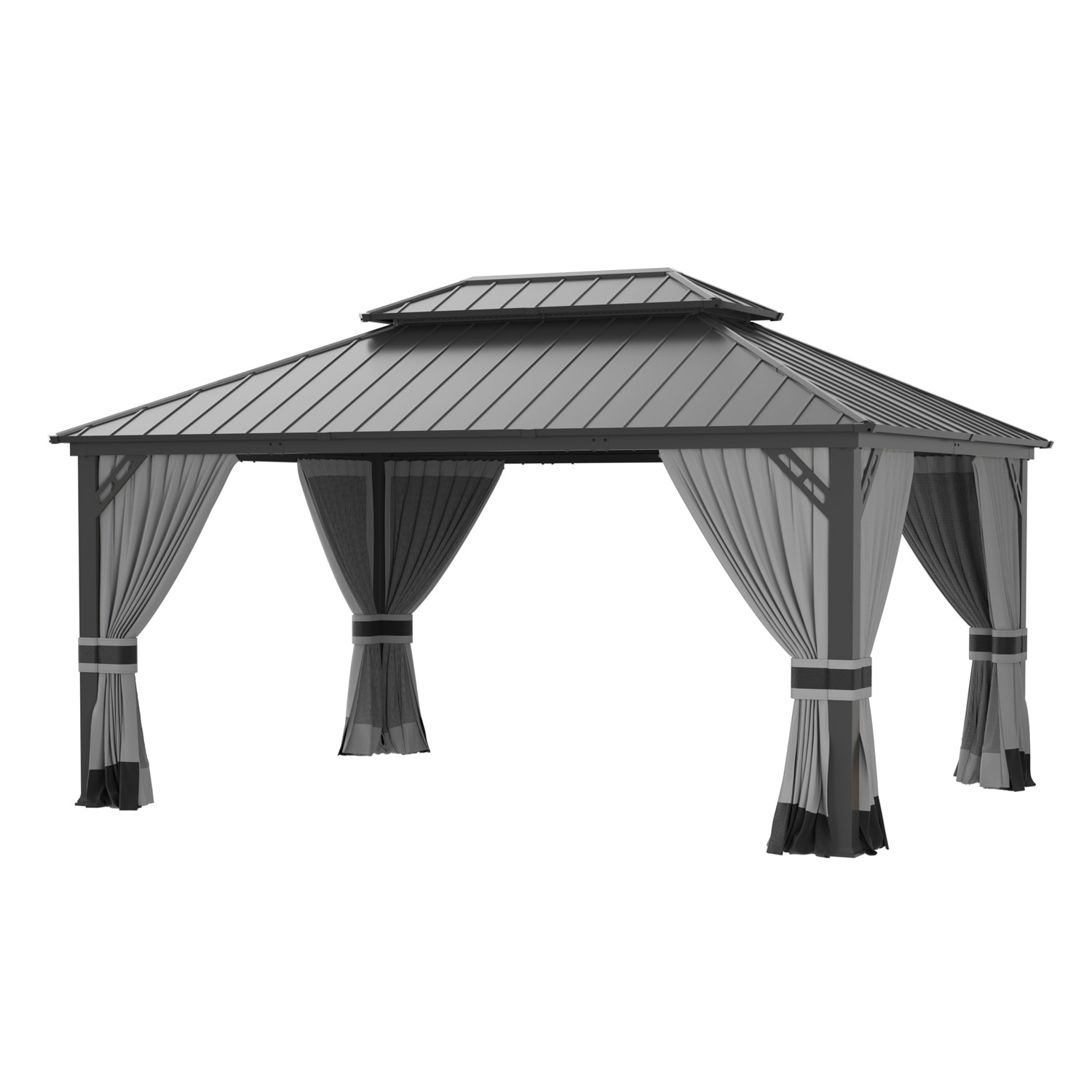 ALAULM LS-1216GAZBEO-GREY 18.35-ft x 13.54-ft HARDTOP GAZEBO Grey Gazebo with Hardtop Roof (Screen Included)