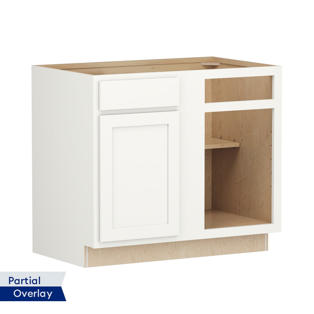 Shenandoah PRO Express SPE 92MPS-23425 Breckenridge 39-in W x 34.5-in H x 24-in D Linen Partial Overlay Blind Blind Corner base Fully assembled Plywood Cabinet (Recessed Panel Shaker)