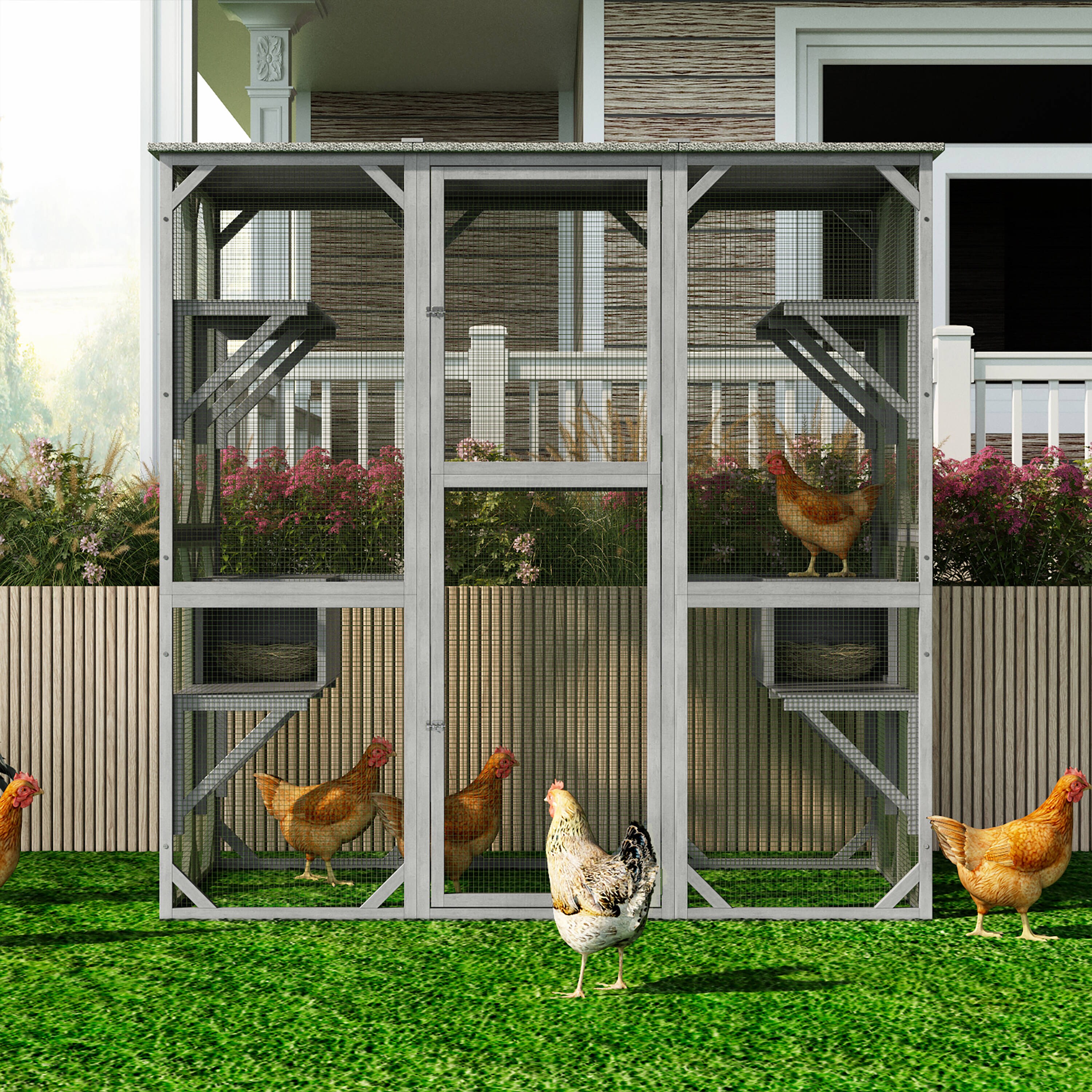 MIDHAM KF150139-01+02 Gray Wood Convertible chicken coop and rabbit hutch