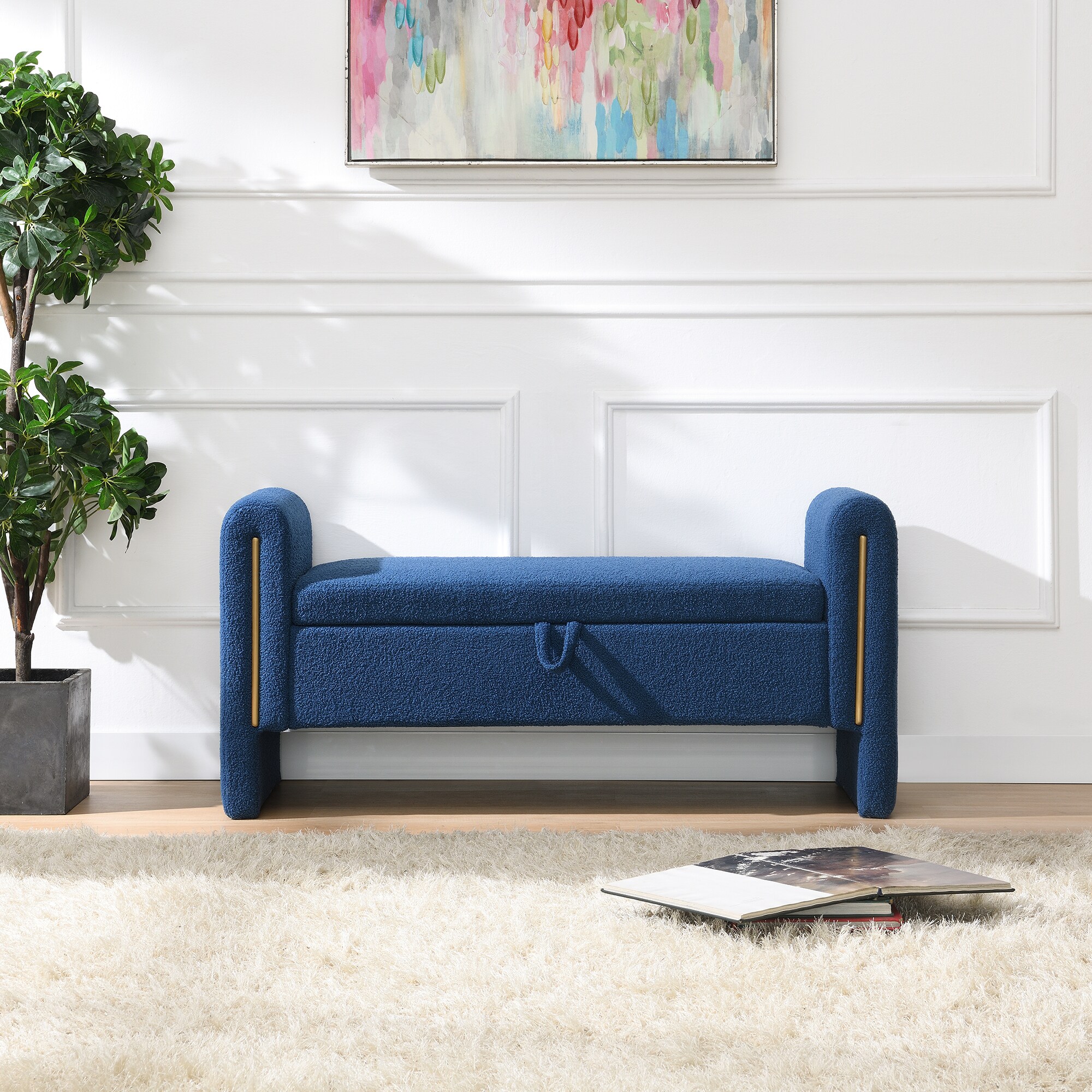KTMBDW Modern Storage Ottoman Bench - Upholstered Teddy Bed End Bench Vanity Bench Large Ottoman for Living Room Bedroom -Blue