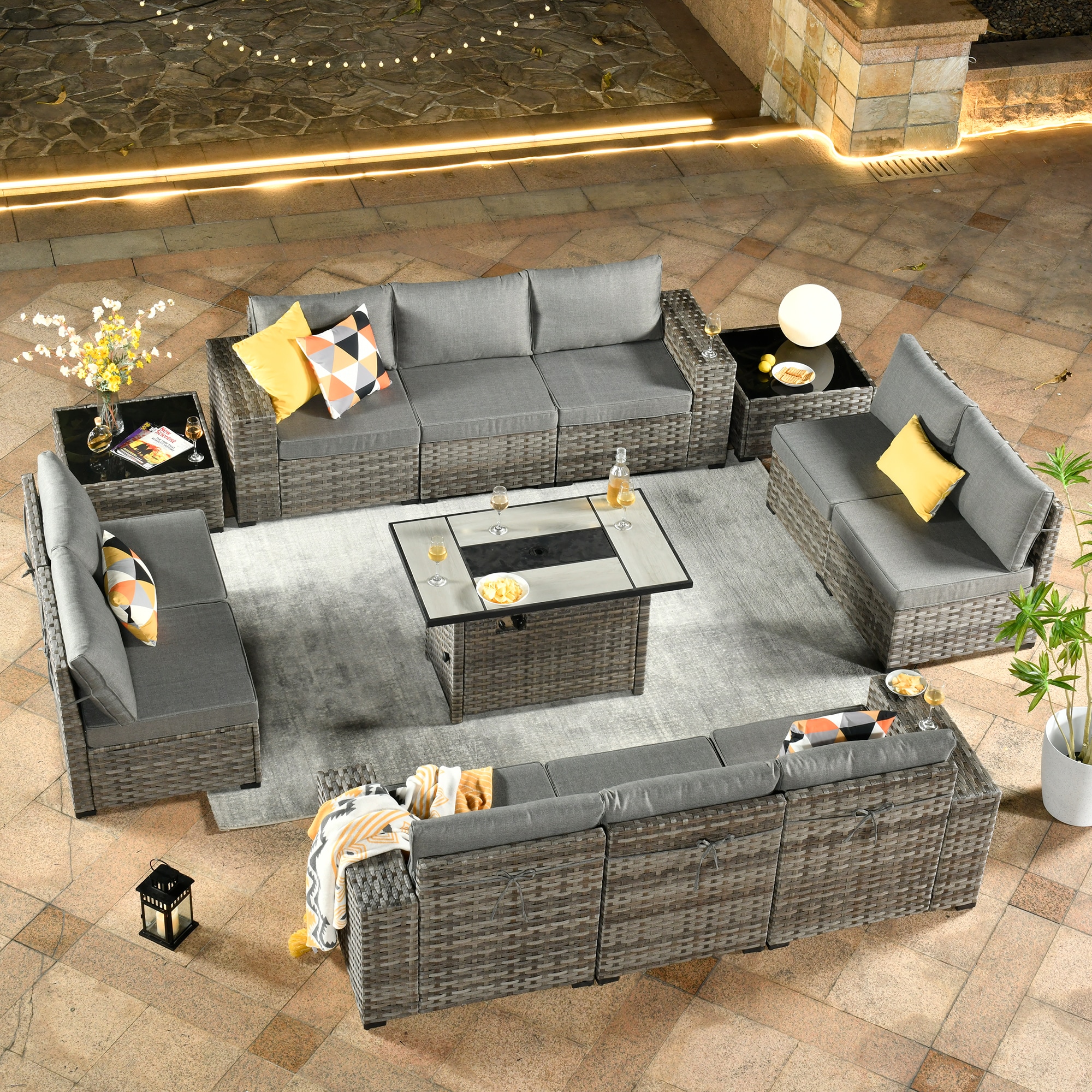 XIZZI XIBBR205-12FP Caerus 13 -Piece Rattan 2 Patio Sofa Conversation Set with Gray Cushions
