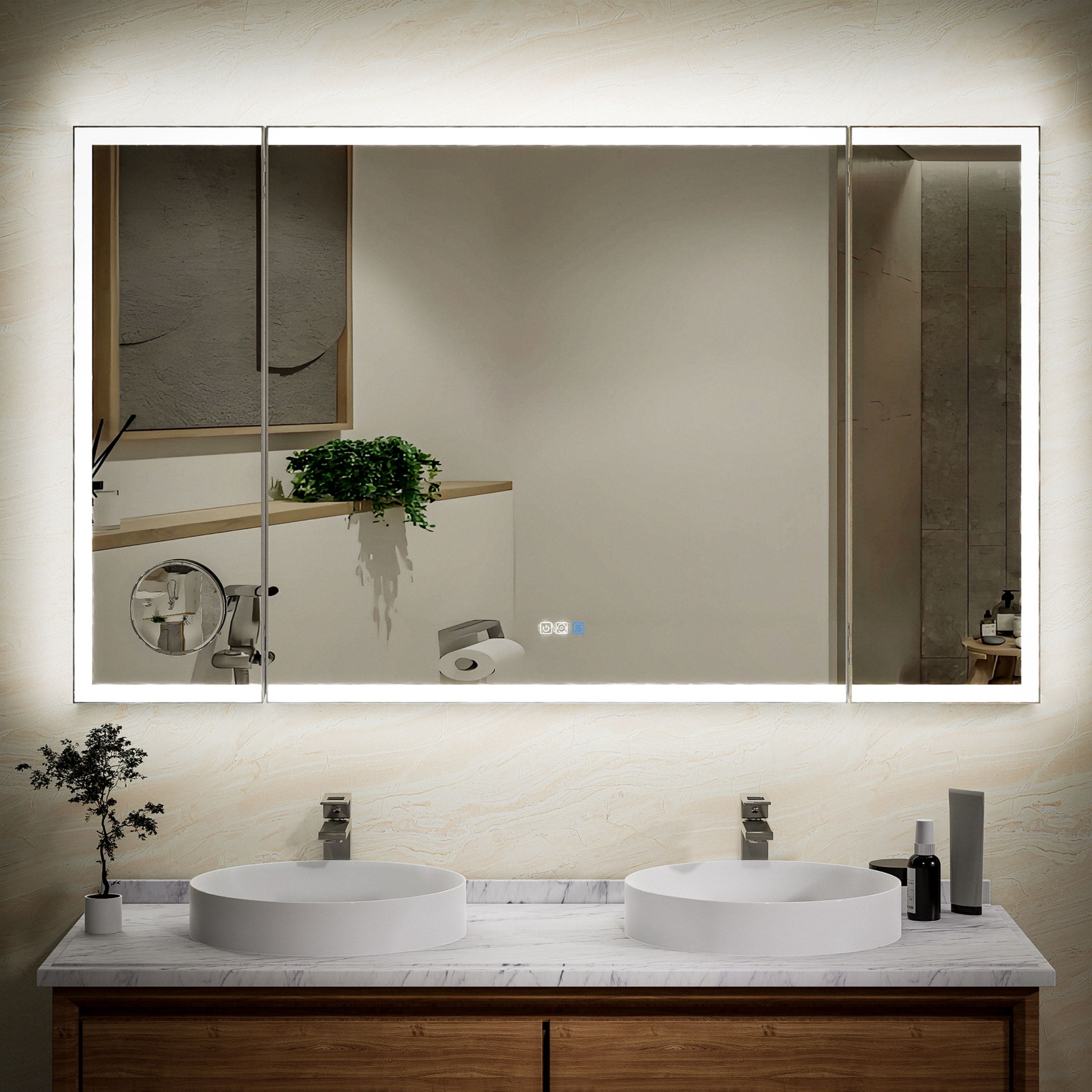 WELLFOR EEX9B6036FB 60-in x 36-in Framed Rectangle Dimmable LED Lighted Fog Free Bathroom Vanity Mirror ( Silver )