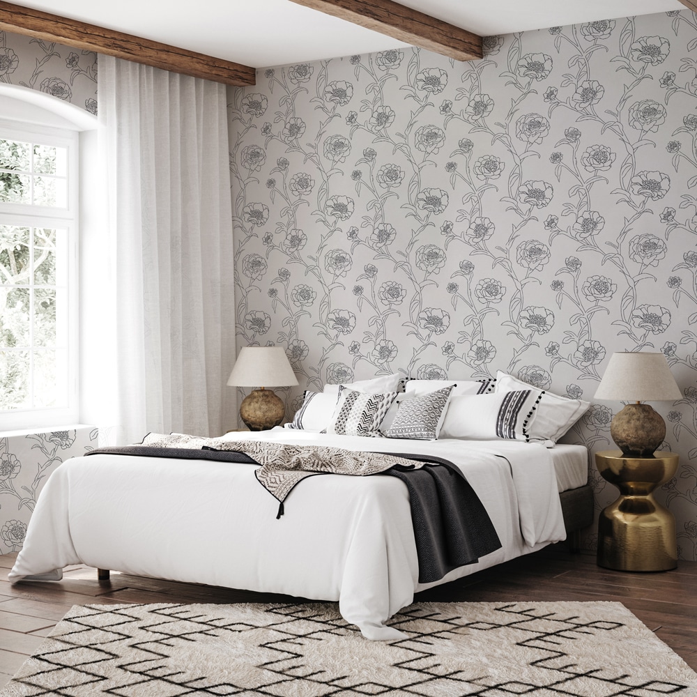 Black and White Floral Peel and Stick Wallpaper Roll