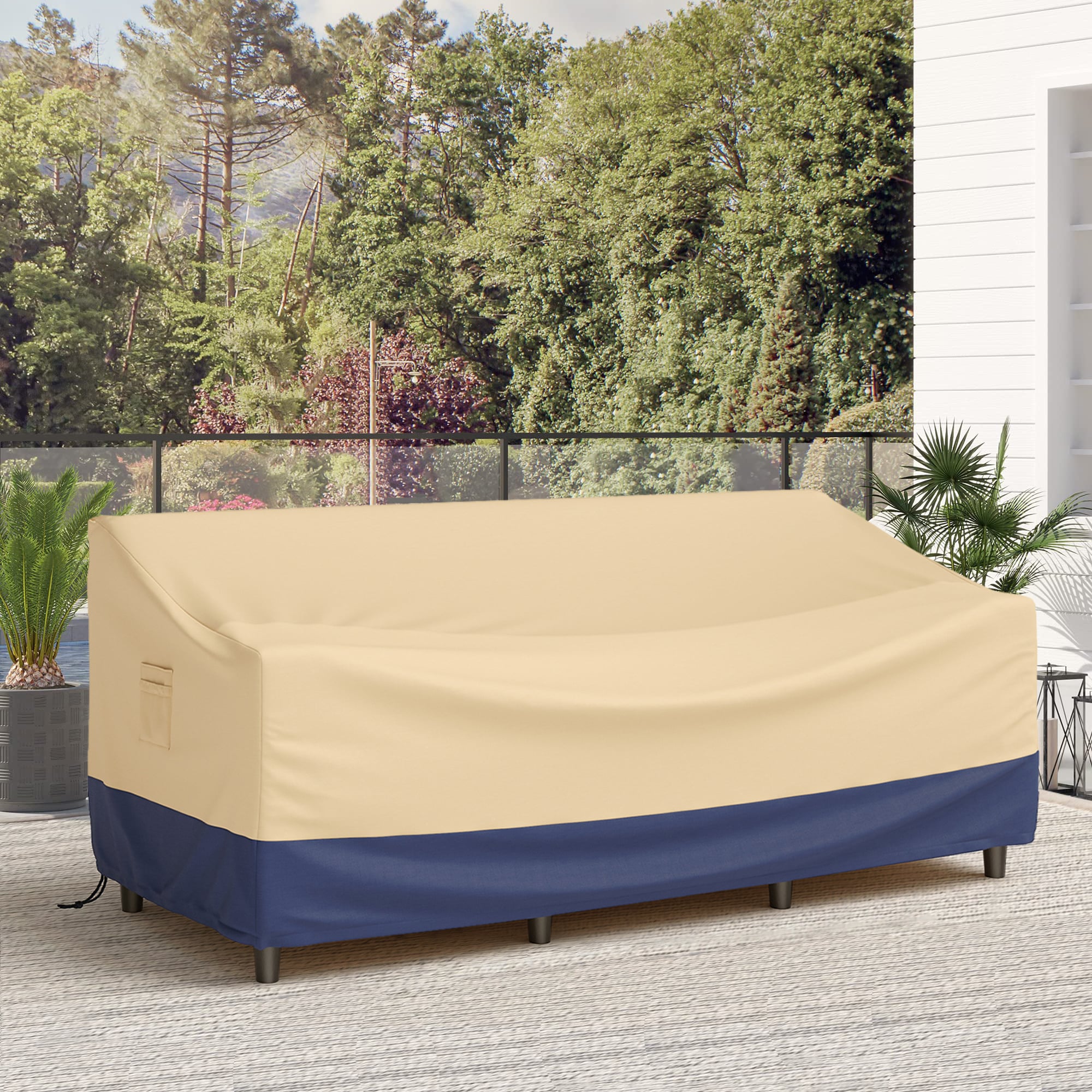 WELLFOR CW Outdoor Furniture Cover Beige and Blue Polyester Patio ...