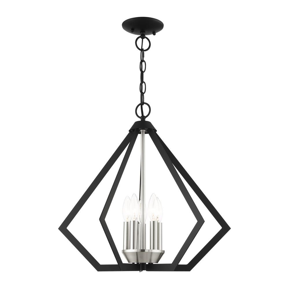 Modern Industrial Black and Nickel 5-Light Triangular Chandelier